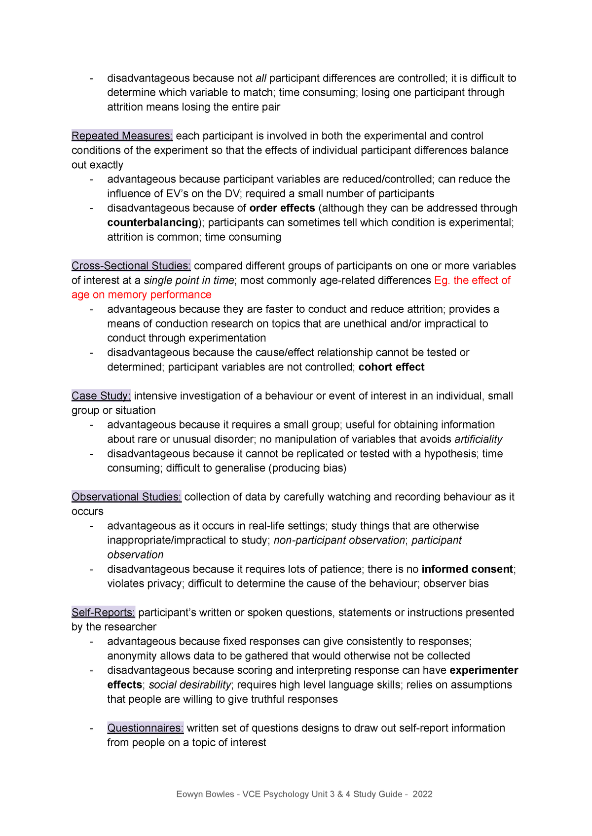 Psychology Exam Prep Notes PSY101 SEM 2 - Disadvantageous Because Not ...