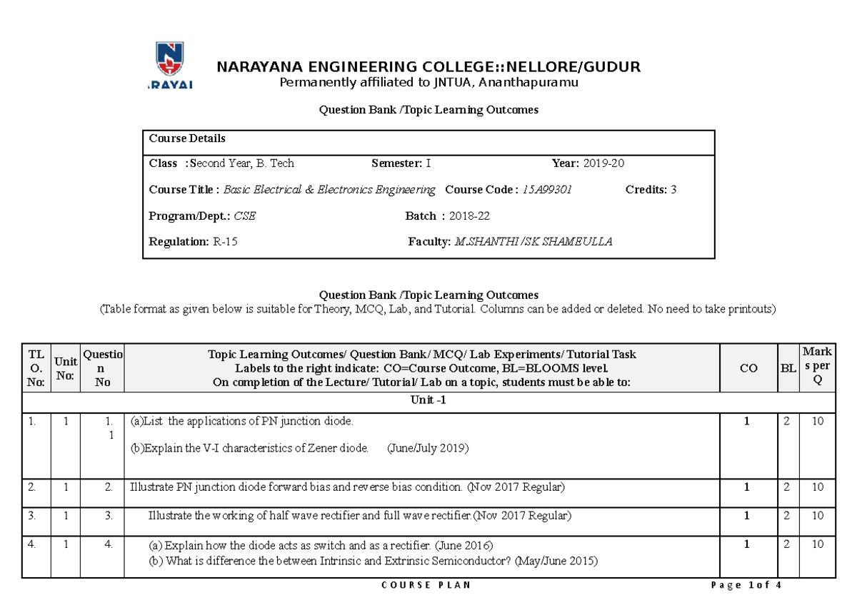 Question Bank Exams OBE BEE 2019 20 - NARAYANA ENGINEERING COLLEGE ...