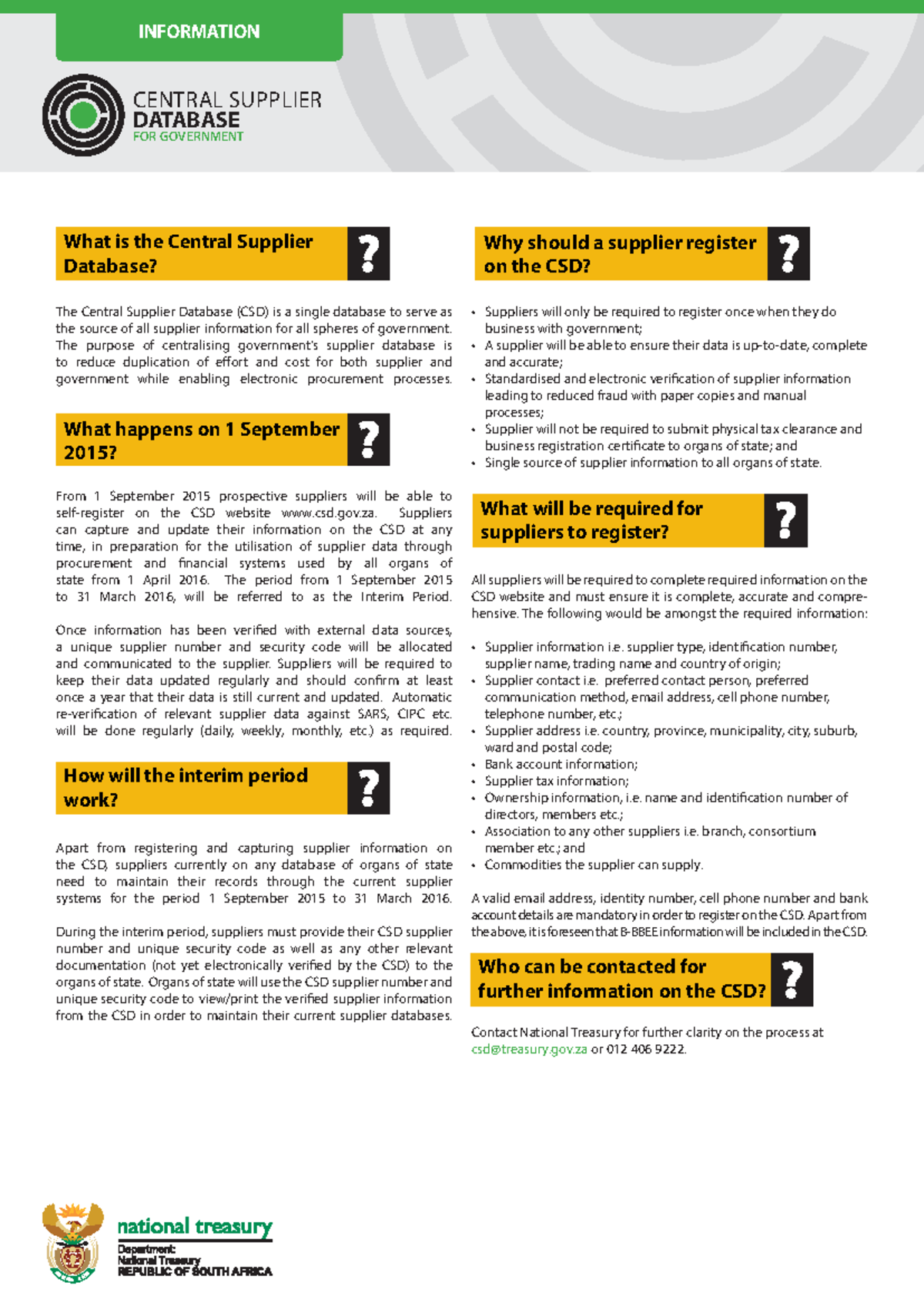 Supplier Leaflet CENTRAL SUPPLIER DATABASE FOR GOVERNMENT INFORMATION