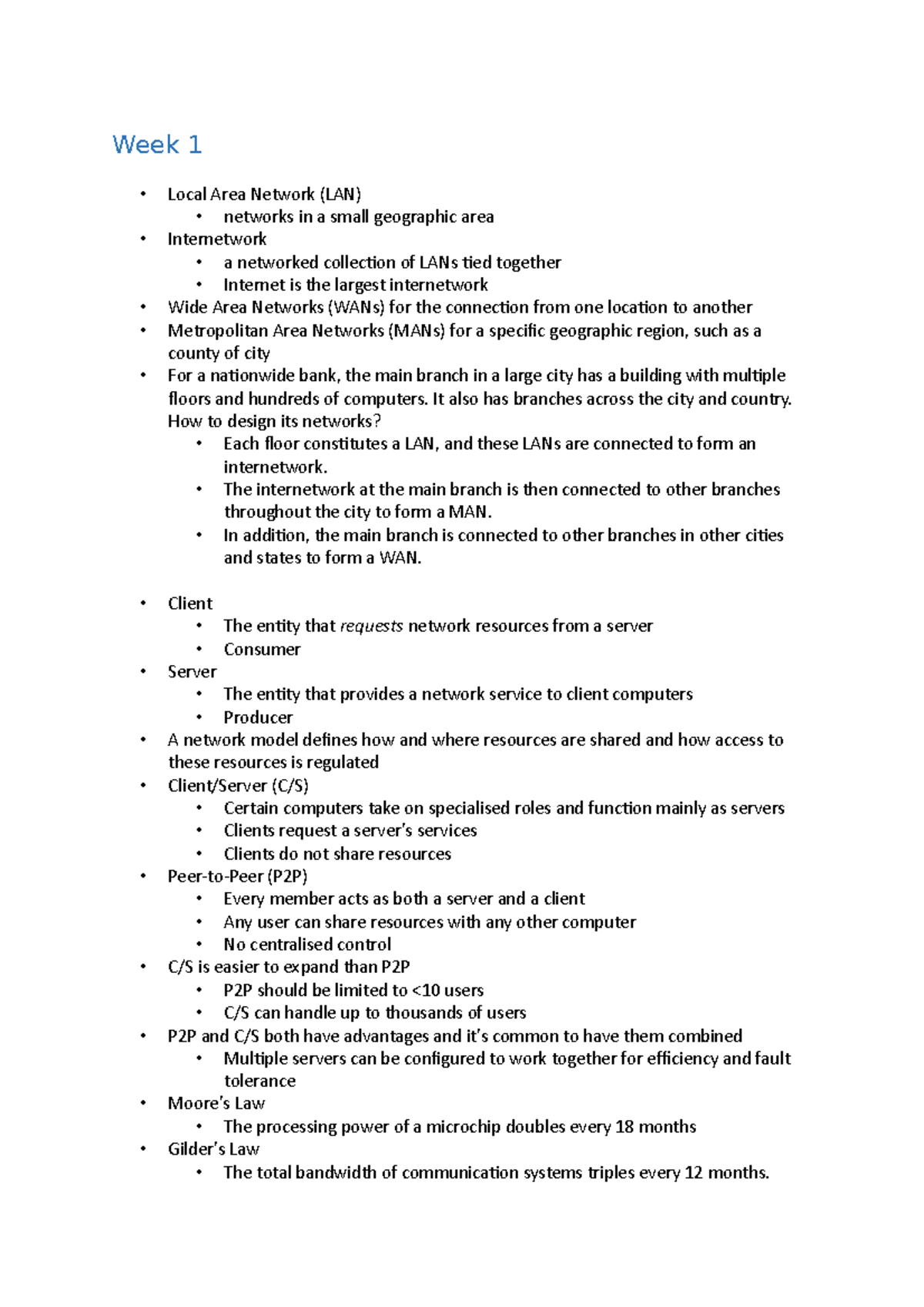 ICT120 Study Sheet - Lecture notes 1-13 - Week 1 Local Area Network ...