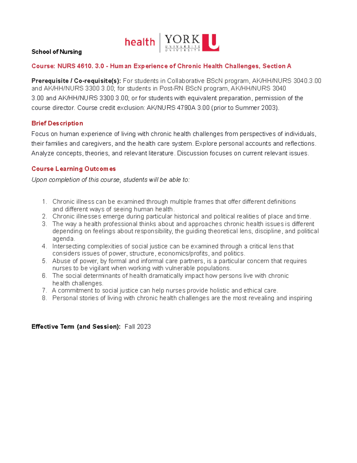Course Outline - School of Nursing Course: NURS 4610. 3 - Human ...