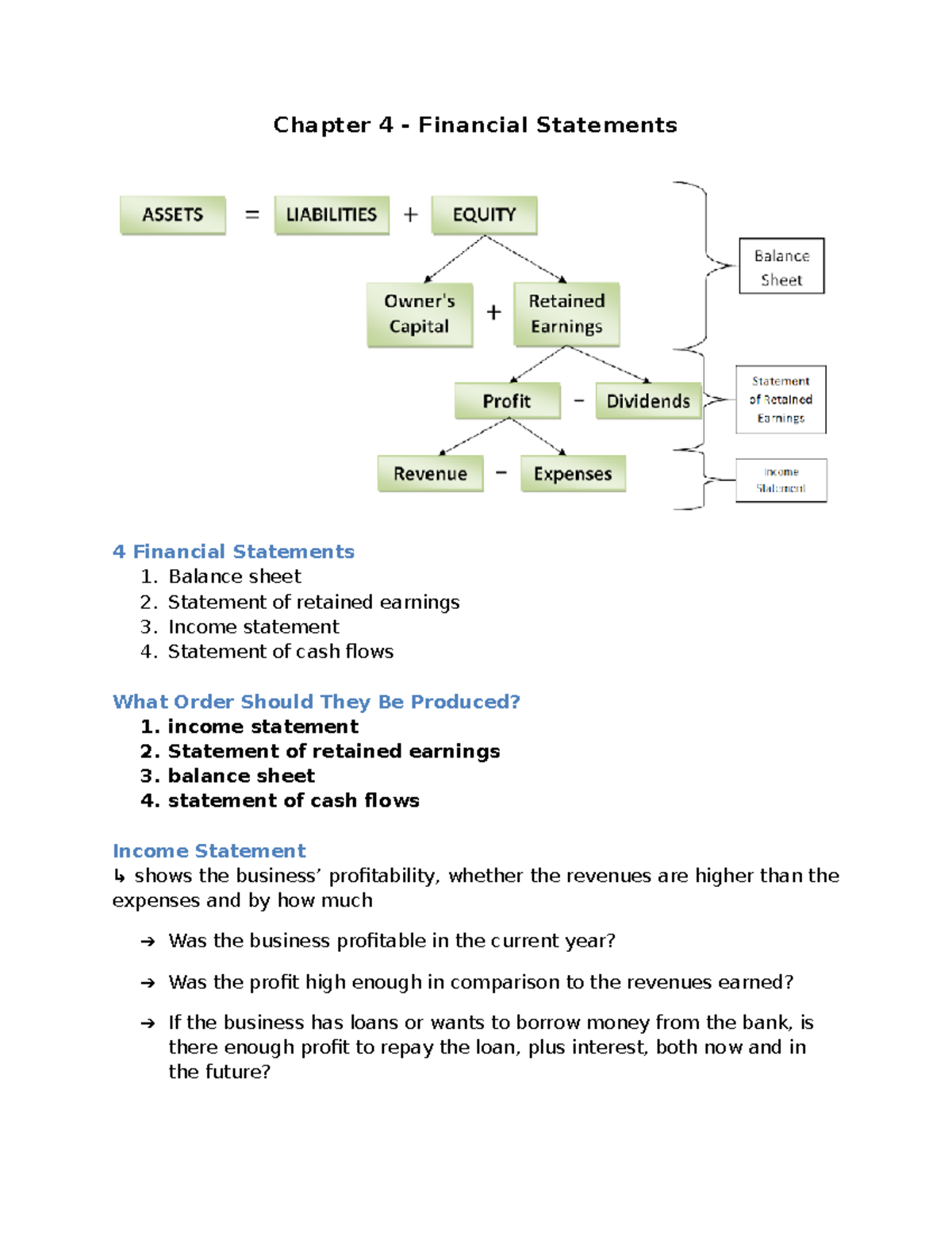 ACC100 CH4 Notes - Chapter 4 - Financial Statements 4 Financial ...