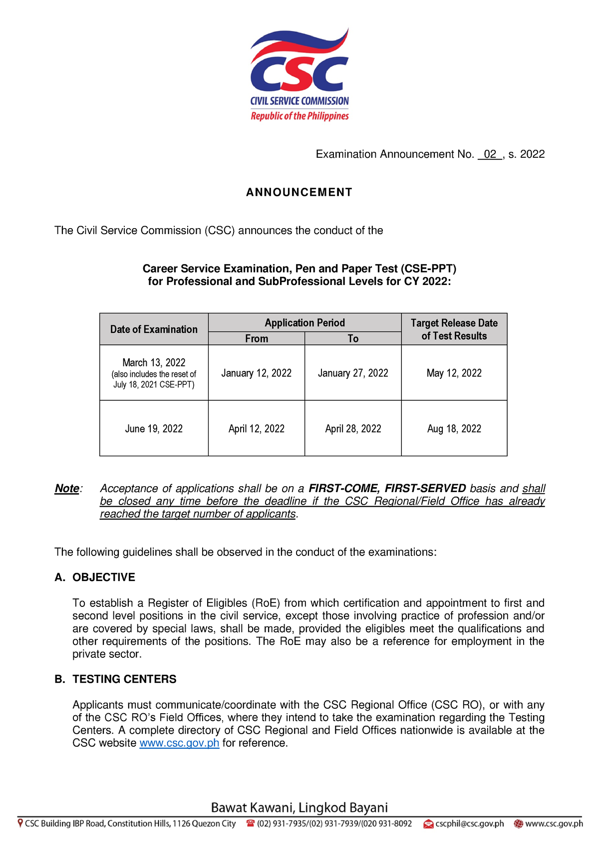 school assignment for civil service exam 2022