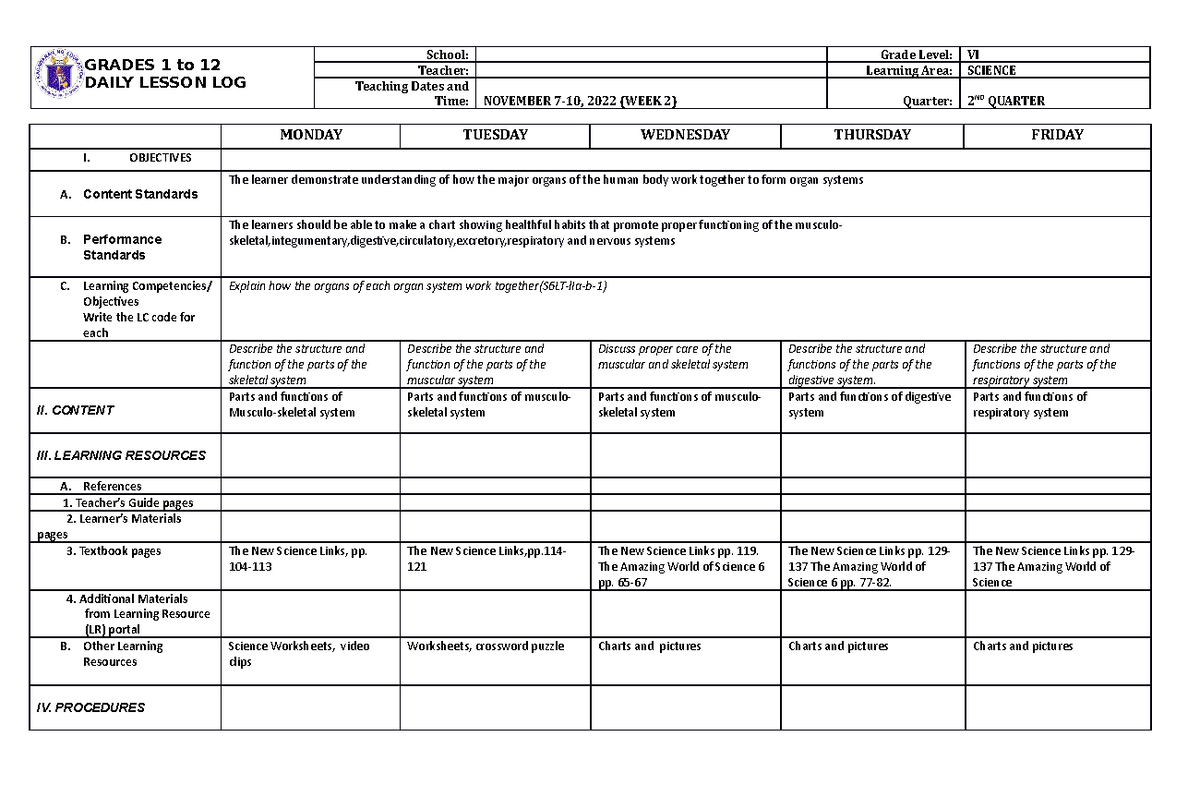 DLL Science 9 Q2 W1 - SOURCE - GRADES 1 to 12 DAILY LESSON LOG School ...