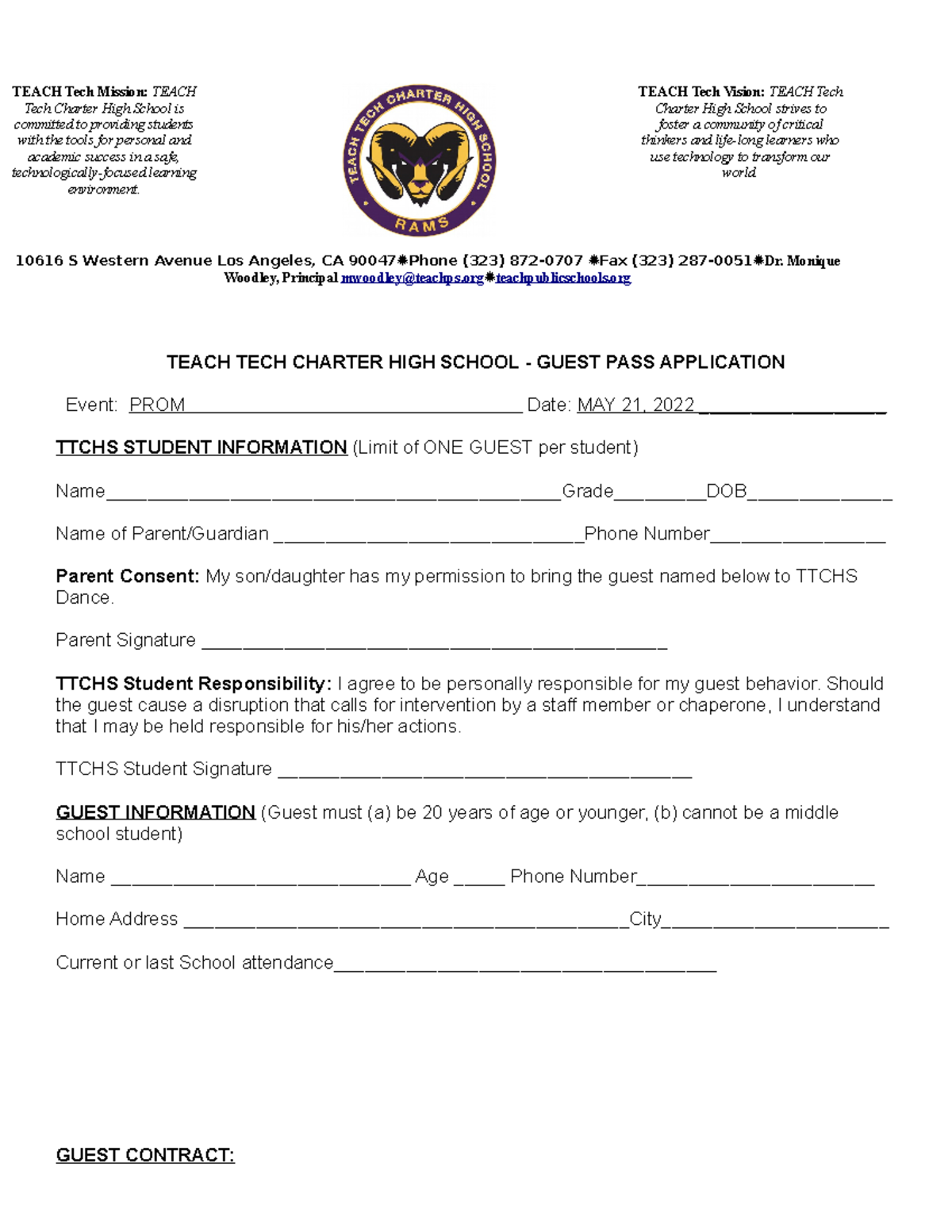 Prom Guest Application - Teach Tech Mission: Teach Tech Charter High 