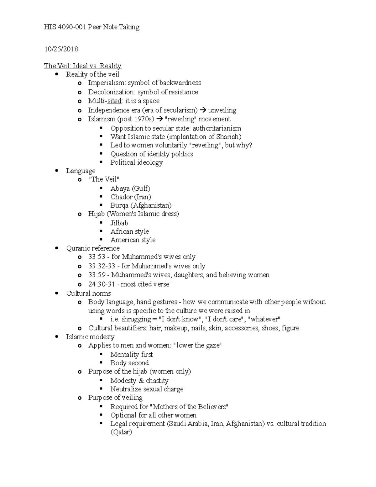 10:25:2018 lecture notes - HIS 4090-001 Peer Note Taking 10/25/ The ...