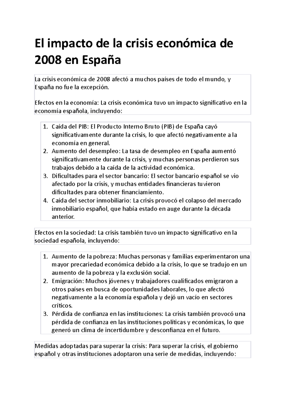 El impacto de la crisis económica de 2008 en España - El impacto de la ...