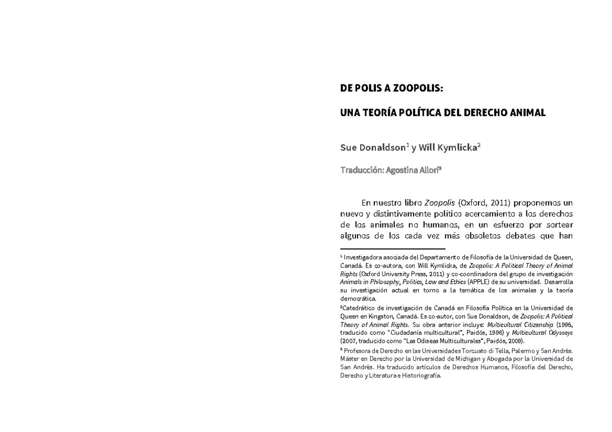 20. Donaldson y Kymlicka. De polis a zoopolis - DE POLIS A ZOOPOLIS ...
