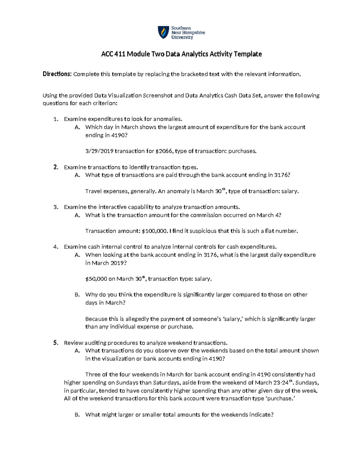 ACC 411 Module Two Data Analytics Activity - Using the provided Data ...