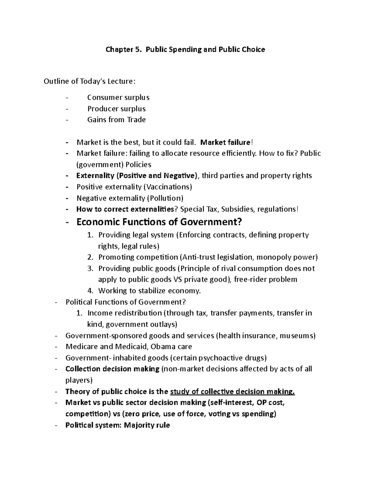 Chapter 5 Plan - Chapter 5. Public Spending and Public Choice Outline ...