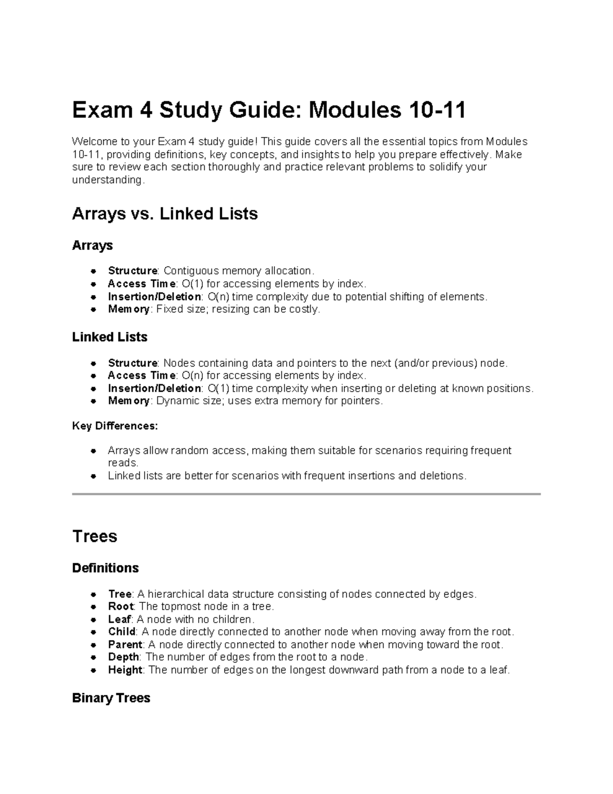 Exam 4 Study Guide Modules 10-11 - Exam 4 Study Guide: Modules 10 ...