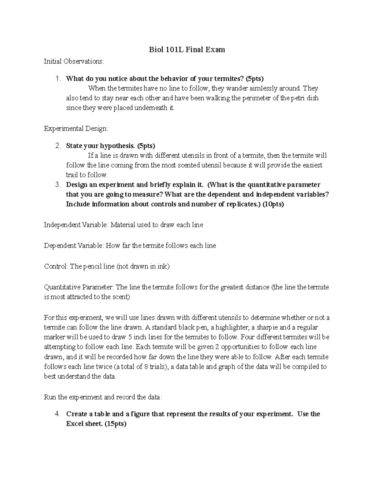 Final Exam Worksheet - Used For BIOL 101L - Biol 101L Final Exam ...