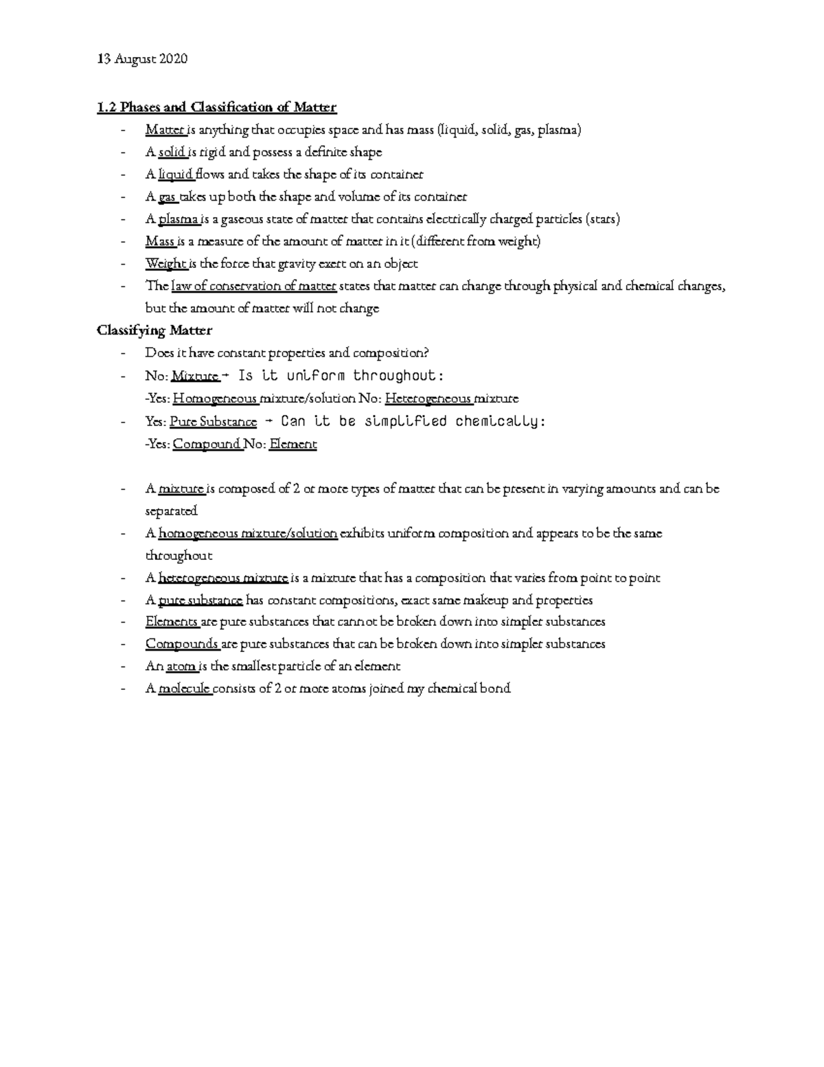 1.2 Phases And Classification Of Matter Notes - 13 August 2020 1 Phases ...