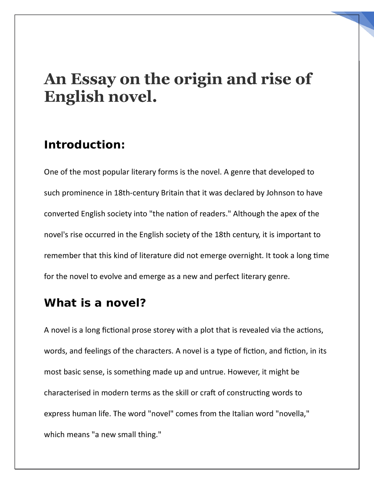 novel essay introduction