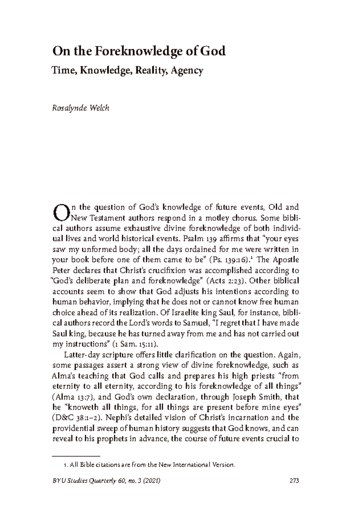 60 - The foreknowledge of God - BYU Studies Quarterly , no. ( ) On the ...