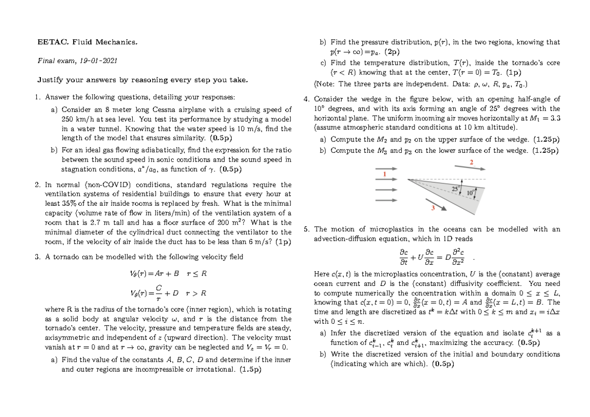 FQ 20-21 2 - fq sol - EETAC. Fluid Mechanics. Final exam, 19–01 ...