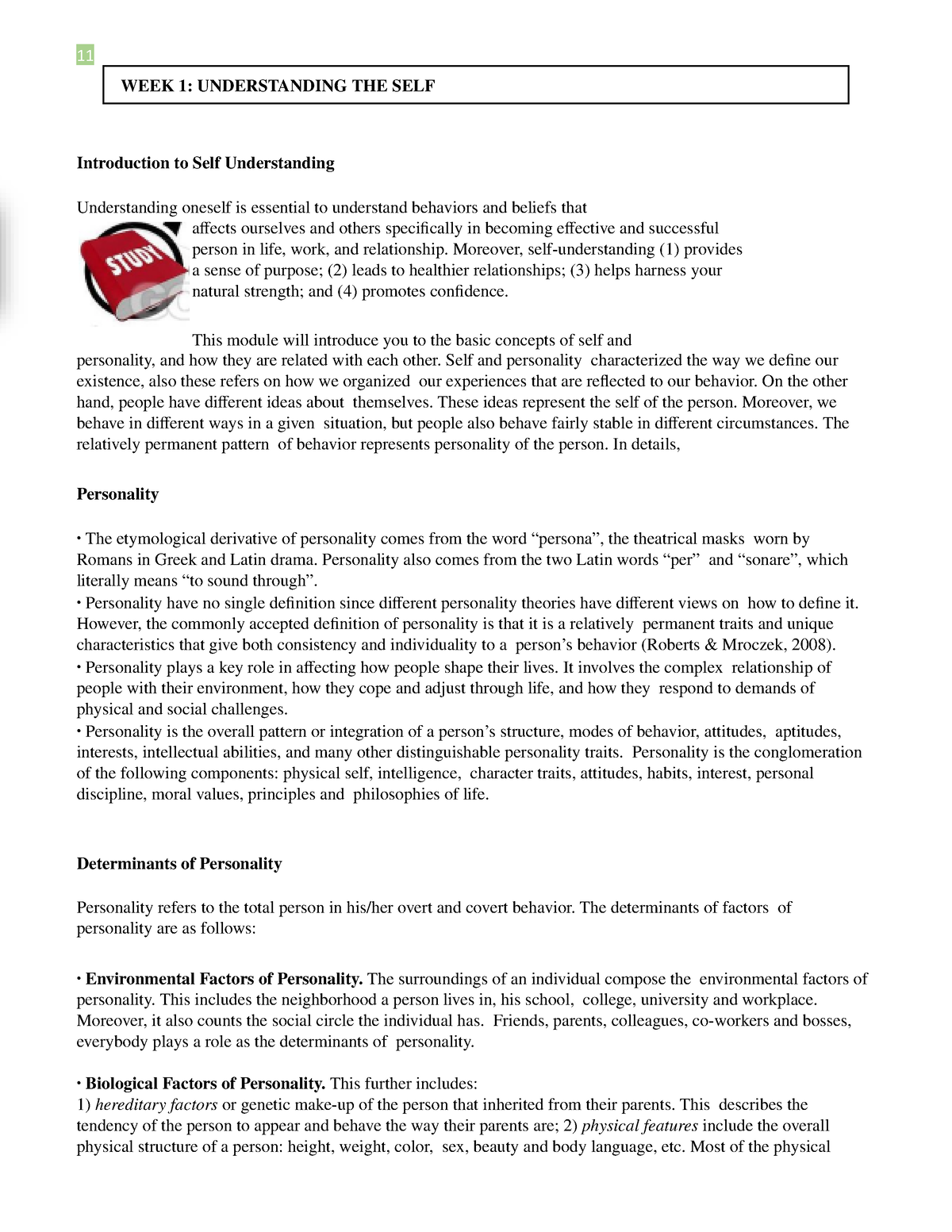 UTS Module (Midterm Period) 11 WEEK 1 UNDERSTANDING THE SELF