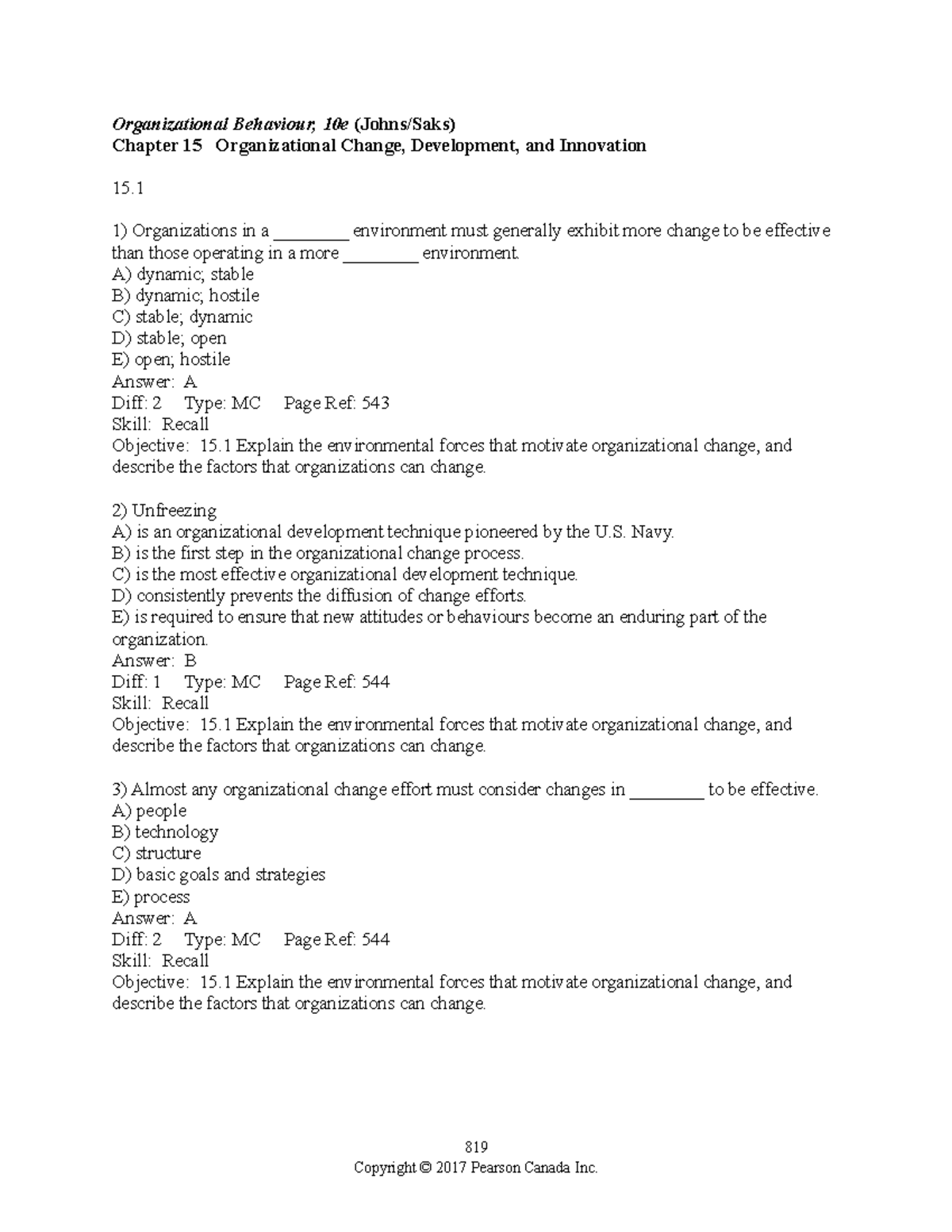 Johns 10e Tif Ch15 Practice Question Organizational Behaviour 10e Johnssaks Chapter 15 3068