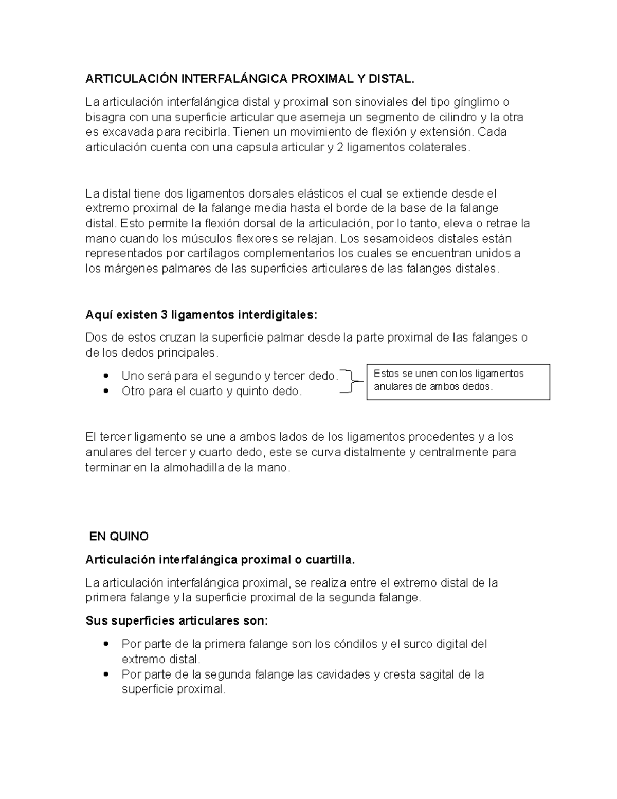 Articulación interfalángica proximal y distal - ARTICULACIÓN ...