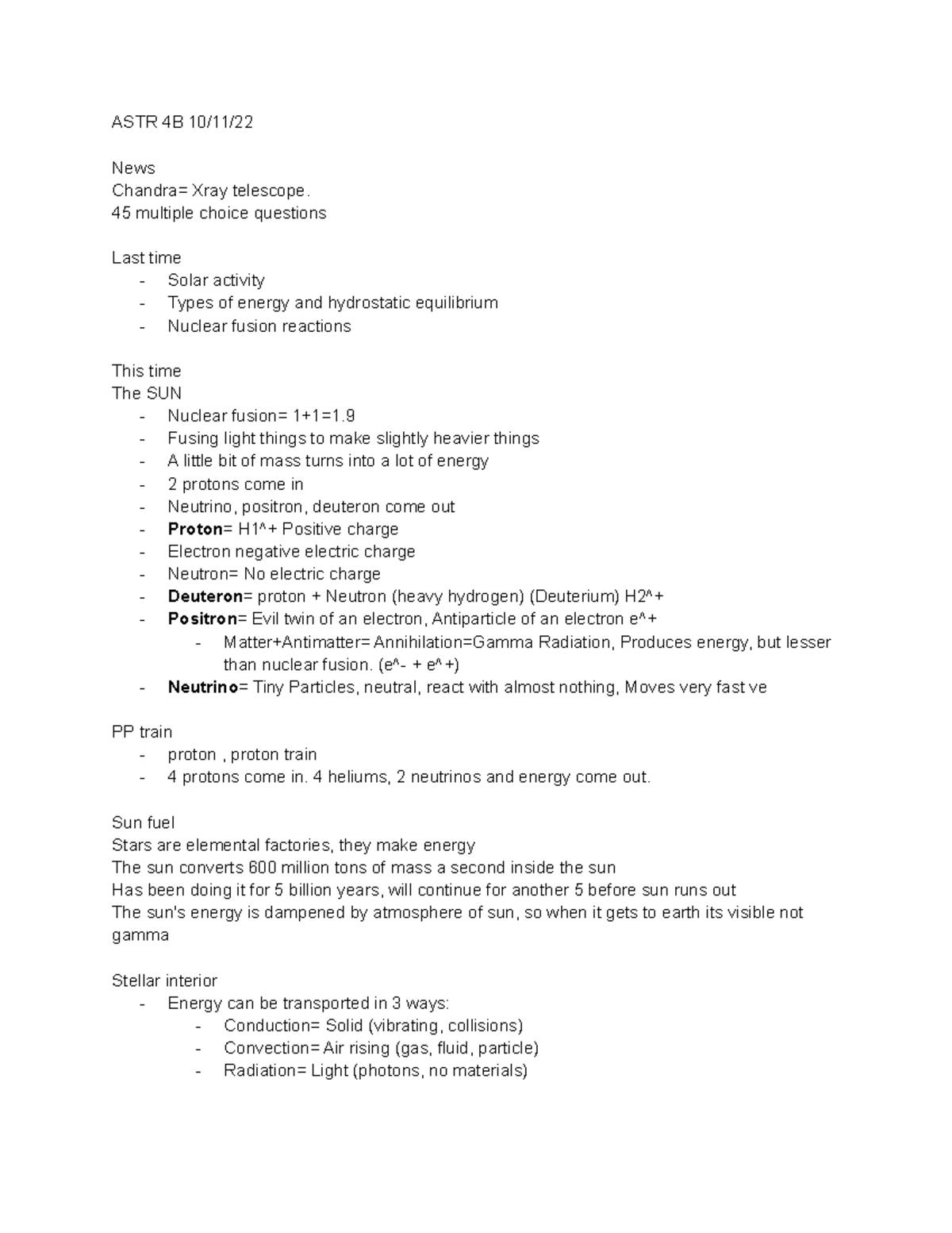 ASTR4B 10 11 22 - Prof. Petit, Proton - ASTR 4B 10/11/ News Chandra ...