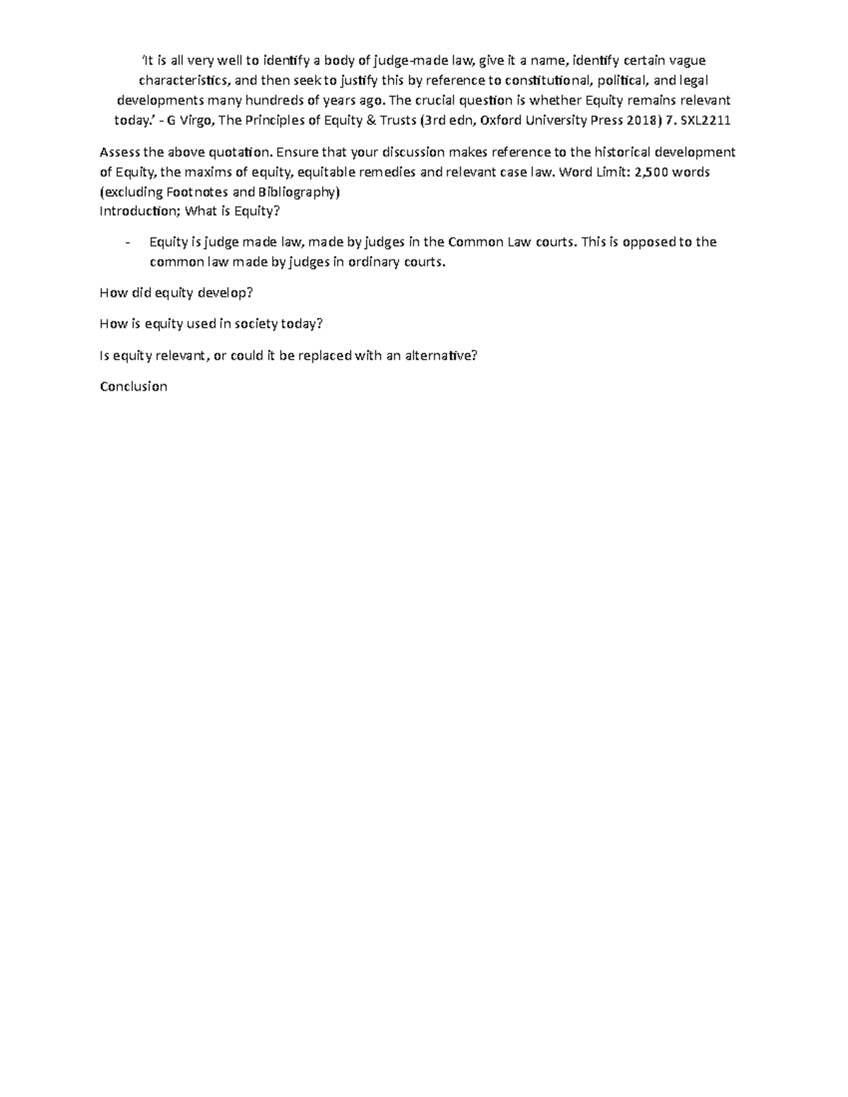 Equity and Trusts - ‘It is all very well to idenify a body of judge ...