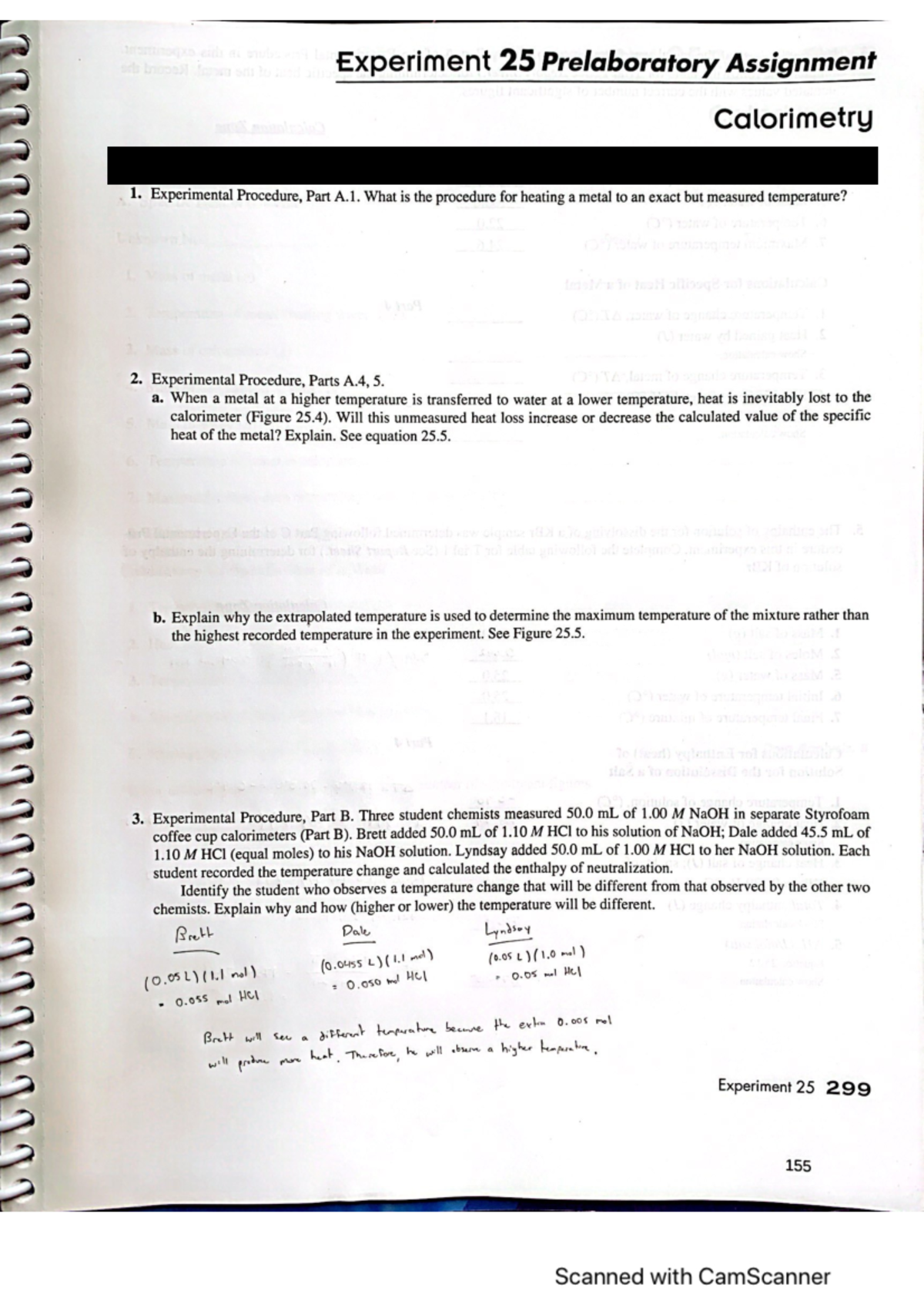 Calorimetry Pre Lab Experiment 25 Prelaboratory Assignment