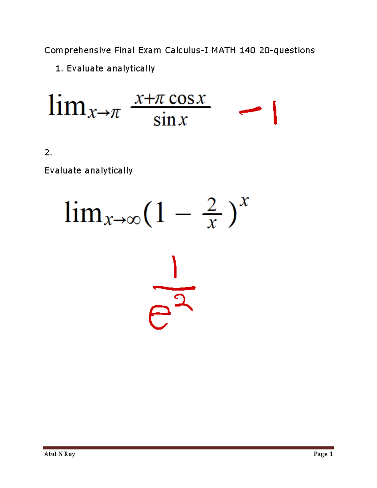 Comprehensive-Final-MA140-Atul N Roy - Comprehensive Final Exam ...