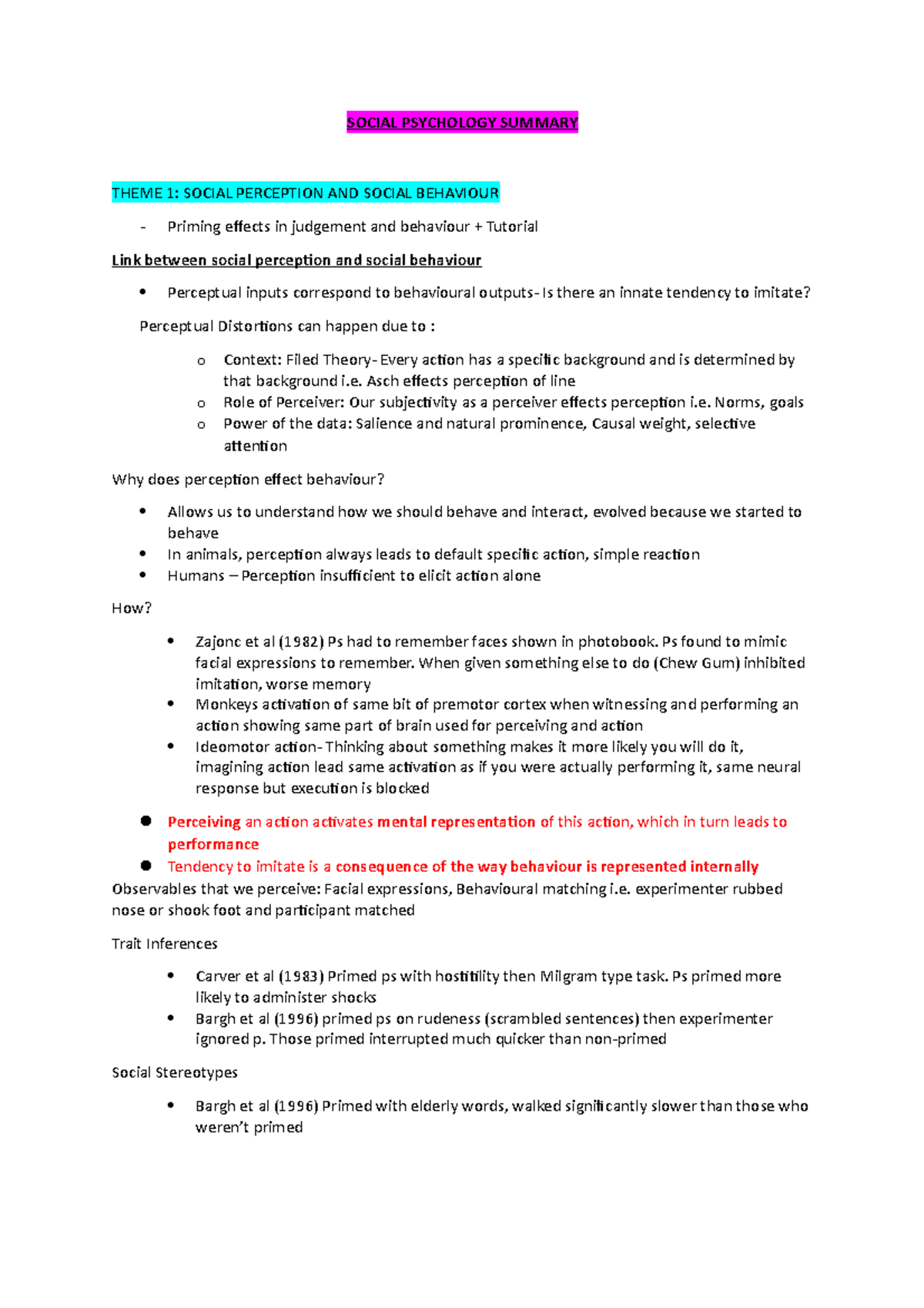 Social Psychology Summary - SOCIAL PSYCHOLOGY SUMMARY THEME 1: SOCIAL ...