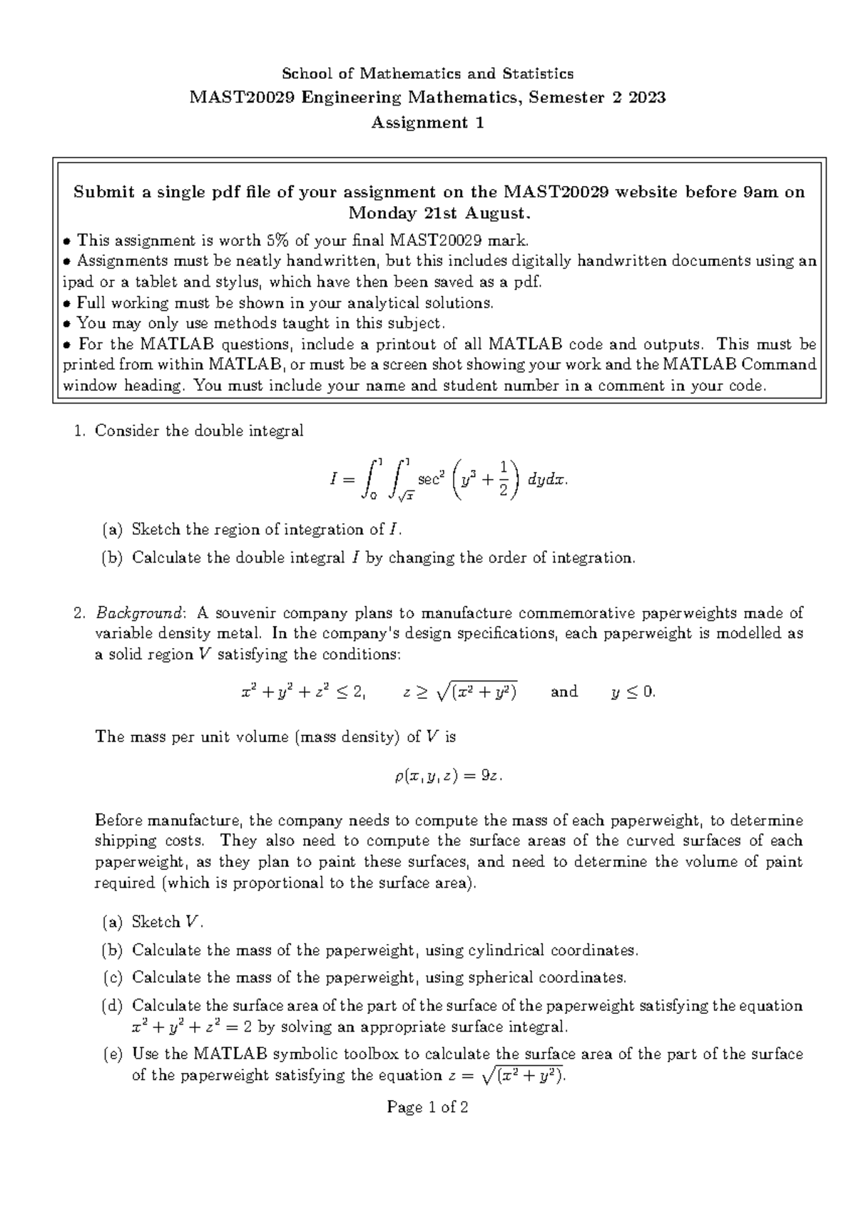 MAST2002 9 Assignment+1++s2+2023 - School of Mathematics and Statistics ...