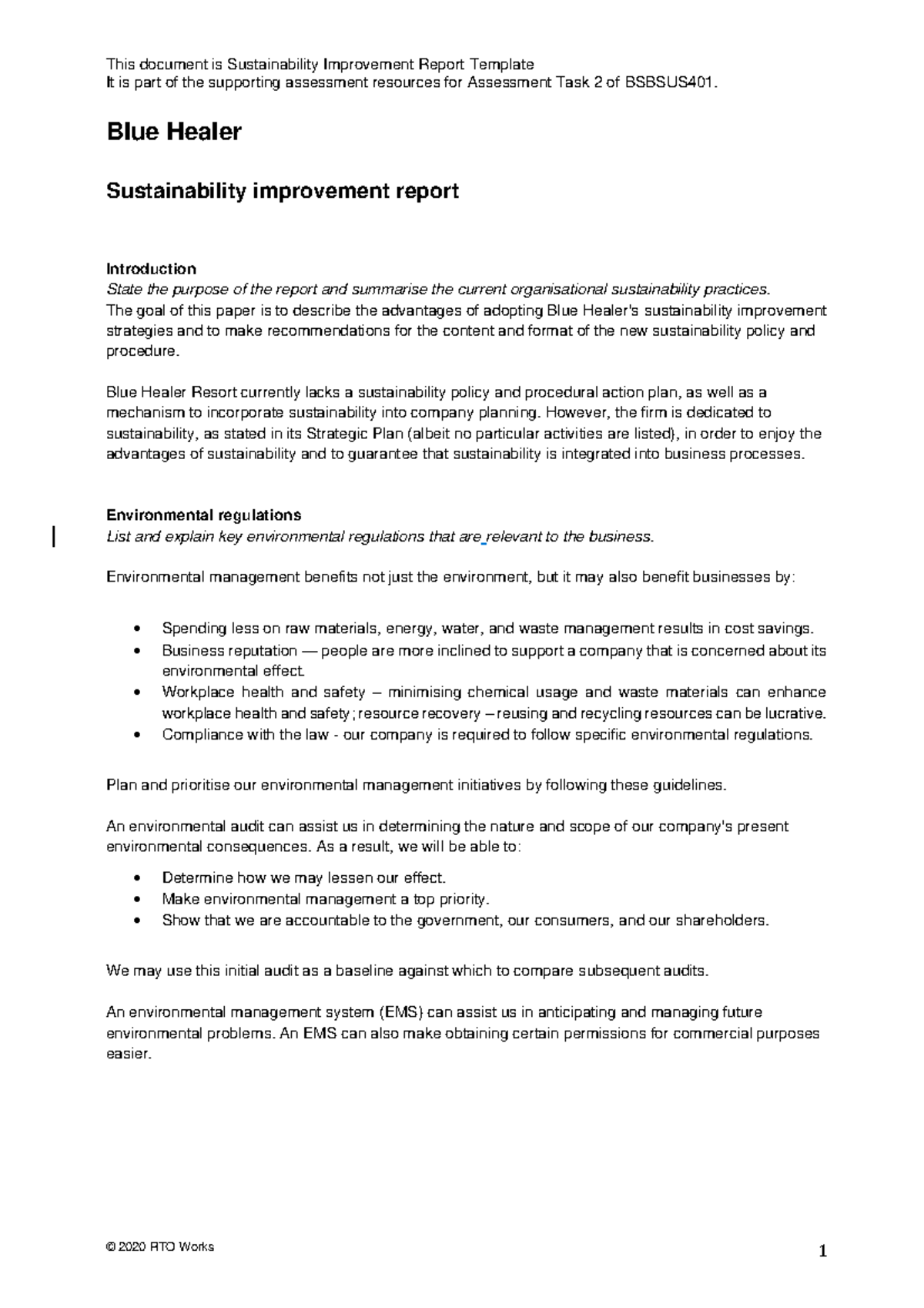 Revised Sustainability Improvement Report Template - It is part of the ...