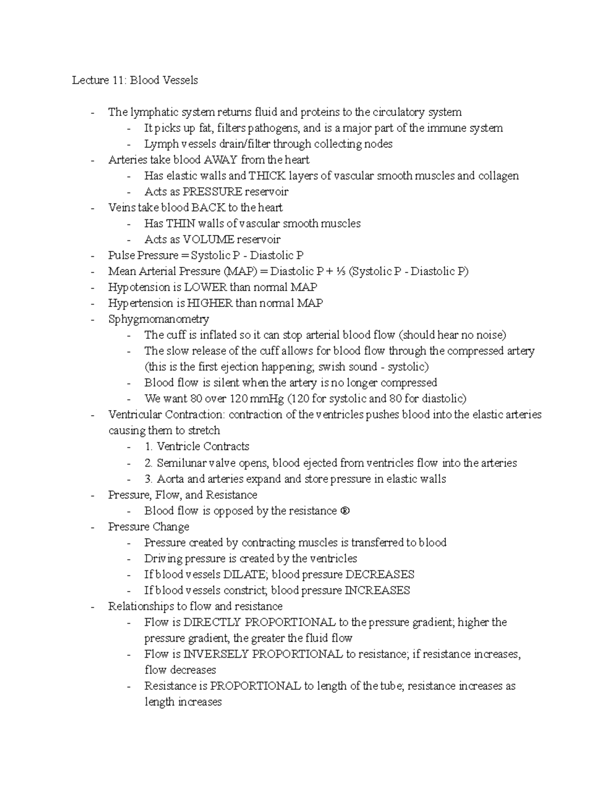 Blood Vessel Notes - Lecture 11: Blood Vessels The lymphatic system ...