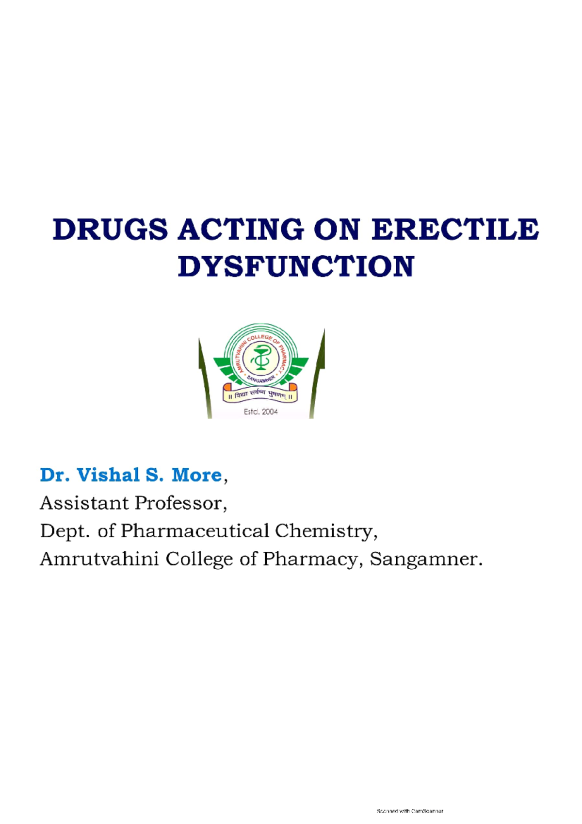 Drugs ON Erectile Dysfunction - Pharmacy - Studocu