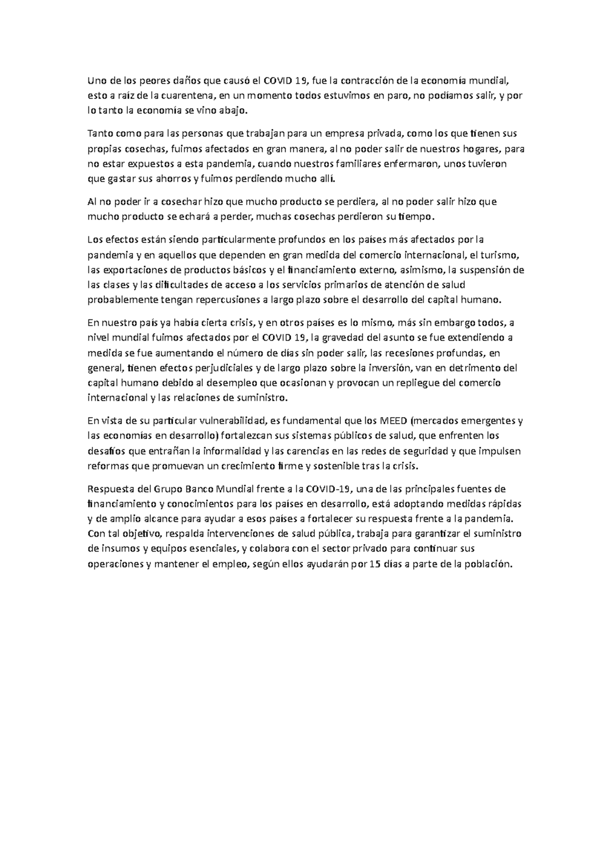 El impacto que tuvo el covid en la economia internacional - Uno de los ...