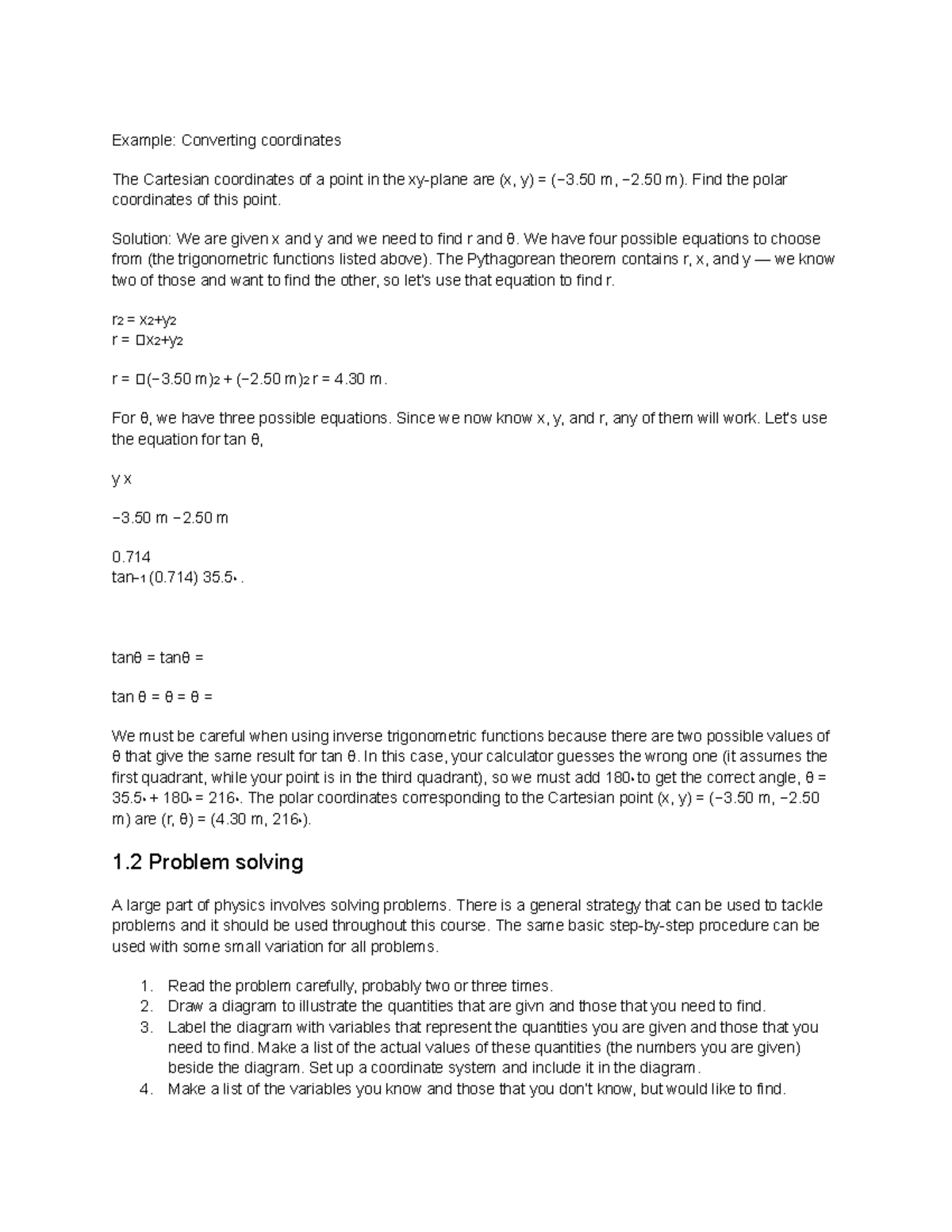 Physics Lecture Notes 3 - Example: Converting coordinates The Cartesian ...