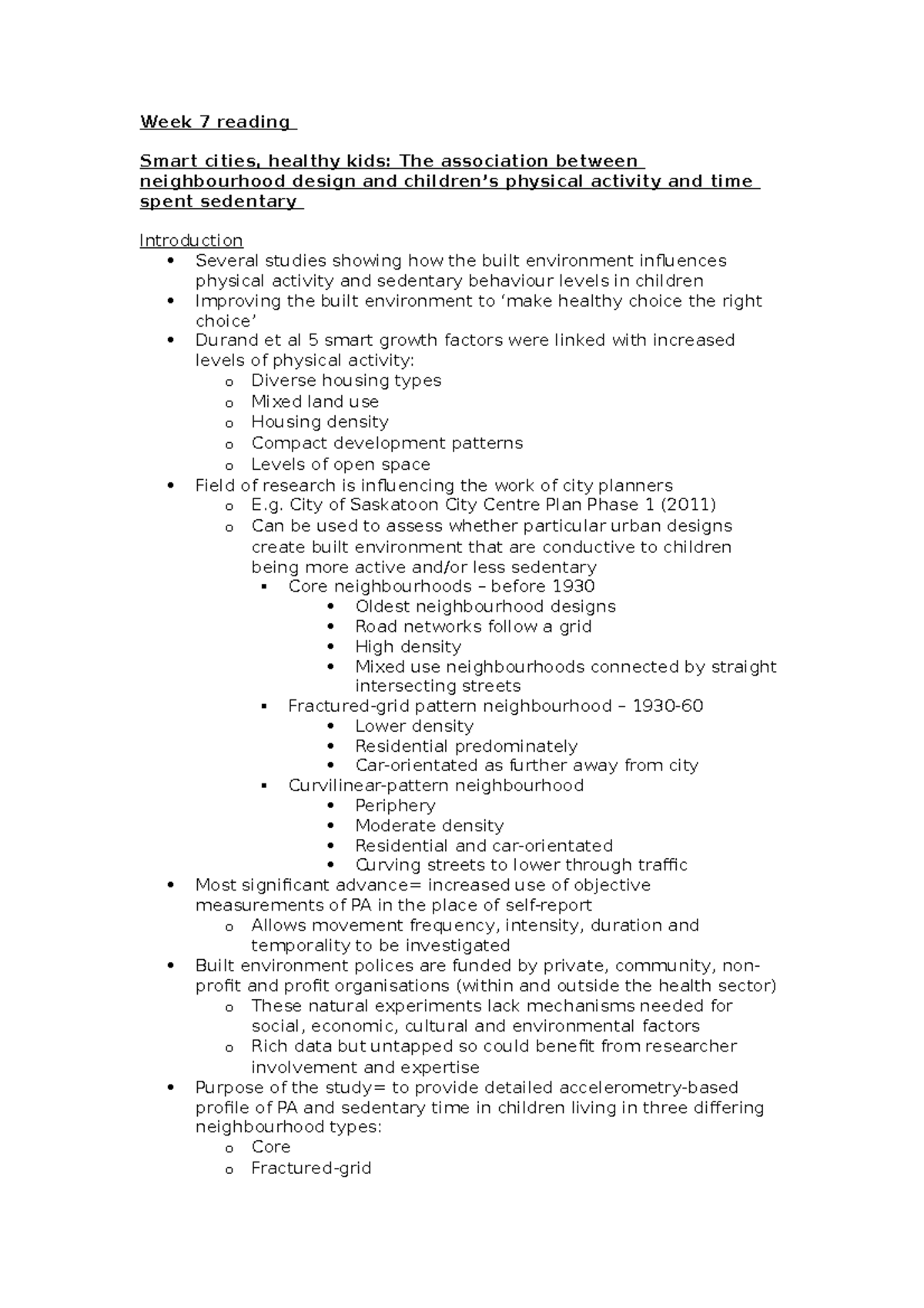 Week 7 reading - Week 7 reading Smart cities, healthy kids: The ...
