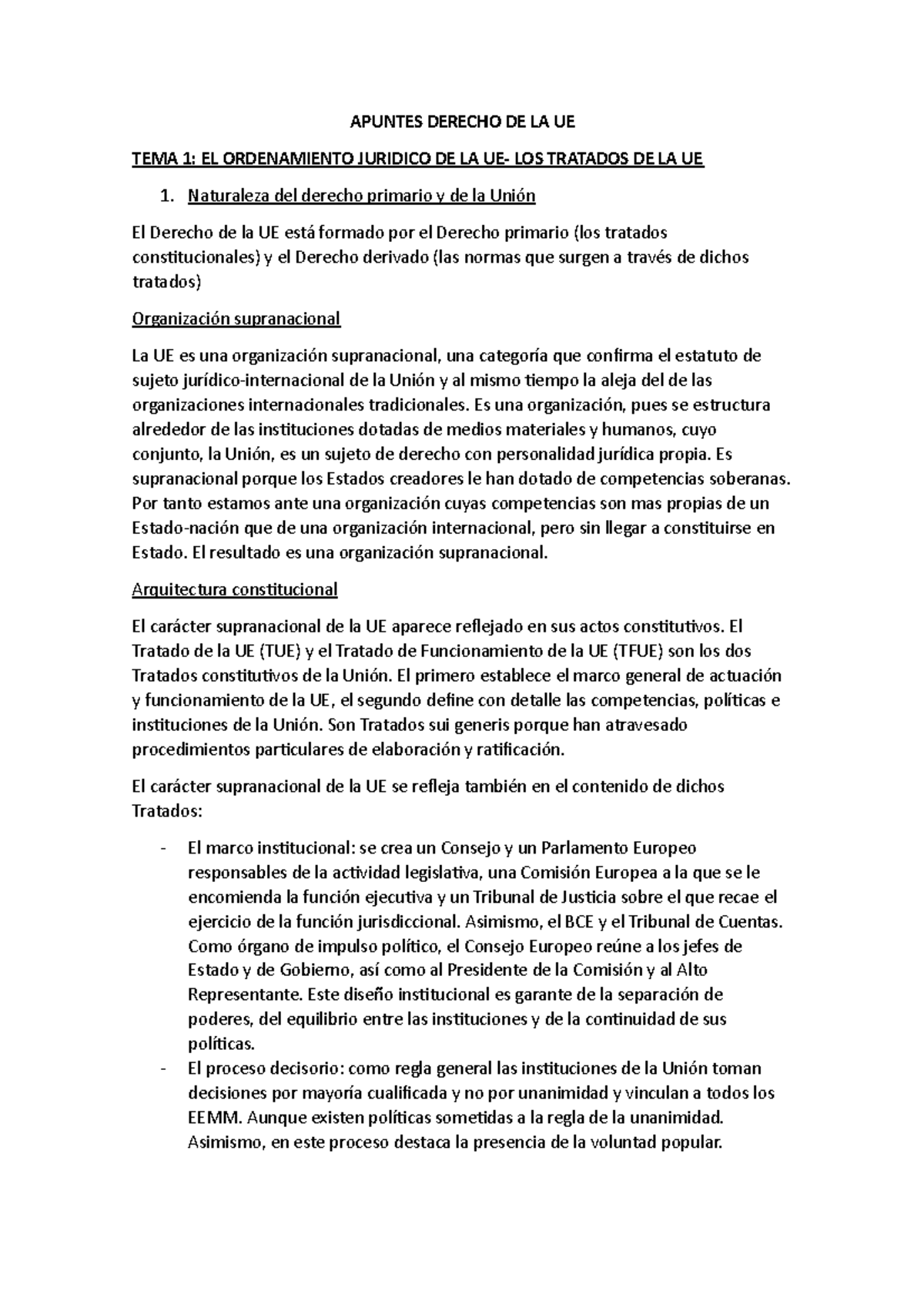 Apuntes Derecho DE LA UE - APUNTES DERECHO DE LA UE TEMA 1: EL ...
