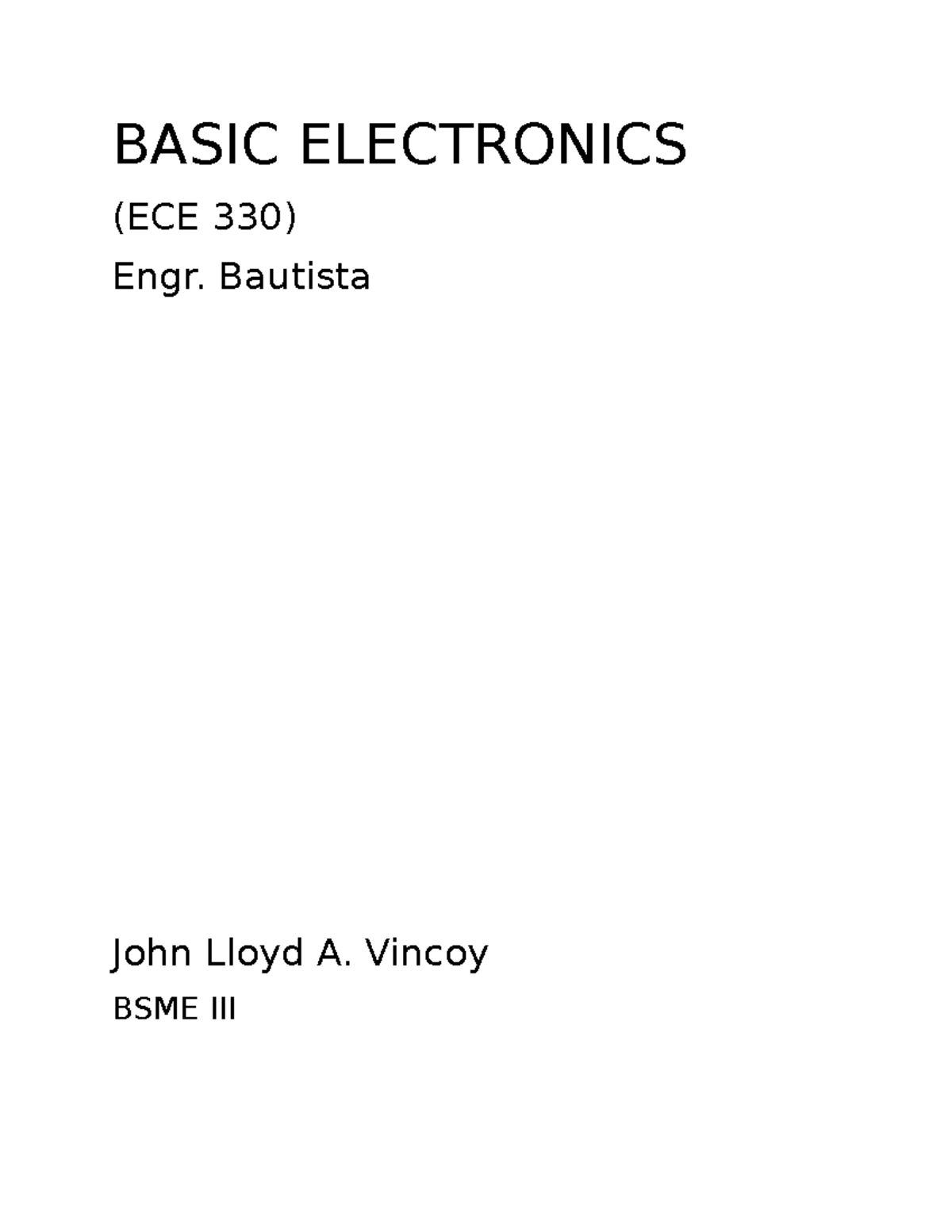 ECE 330 Basic Electronics (Vincoy) - BASIC ELECTRONICS (ECE 330) Engr ...