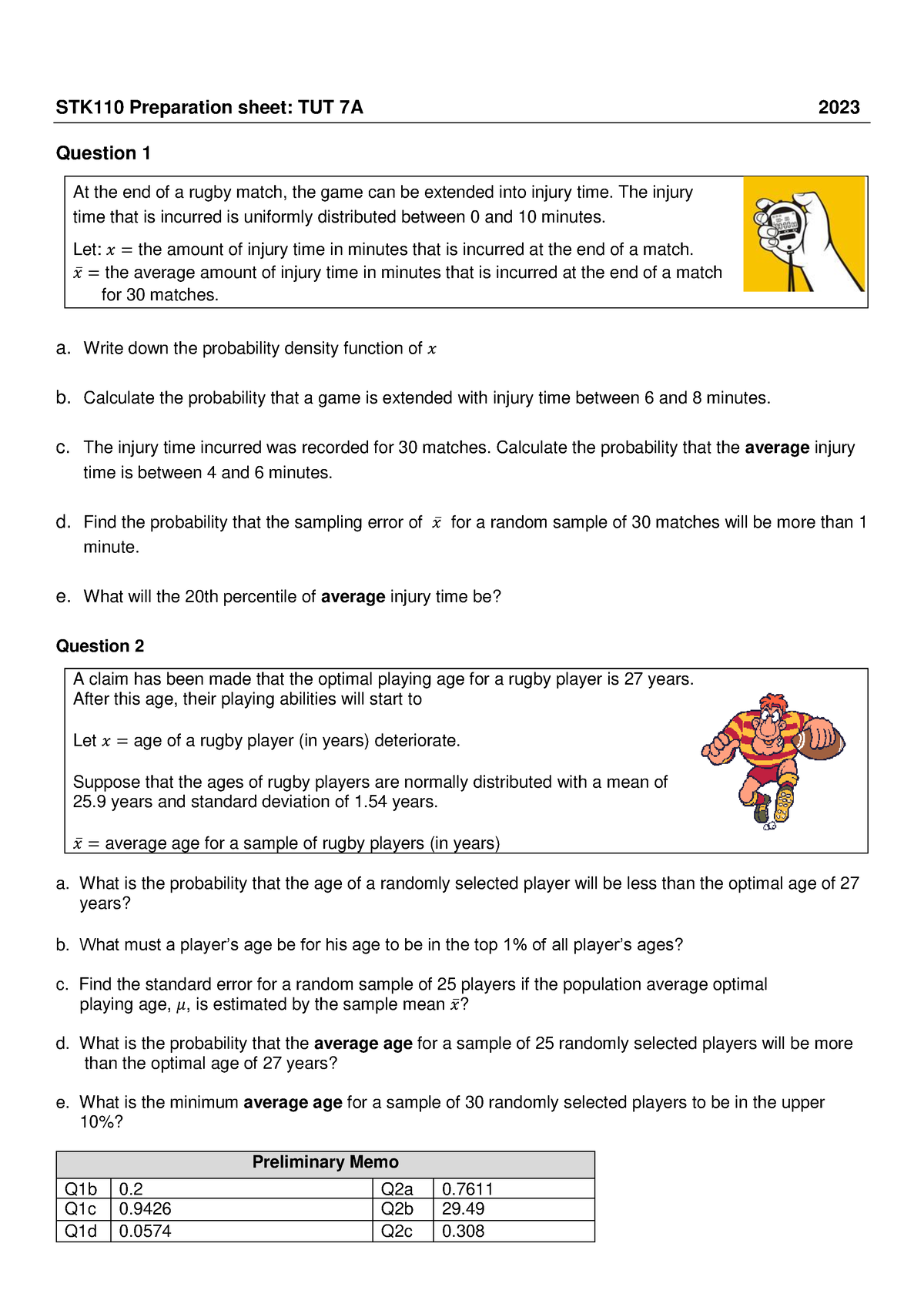 STK110 TUT 7A Preparation Sheet - 2023 - STK 110 - UP - Studocu