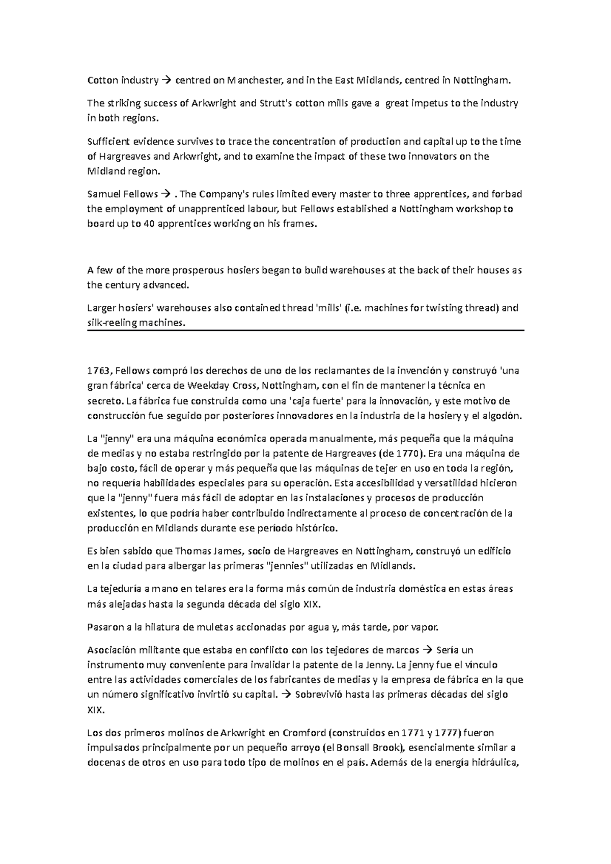 Apuntes semi 2 Historia Cotton industry centred on Manchester, and in