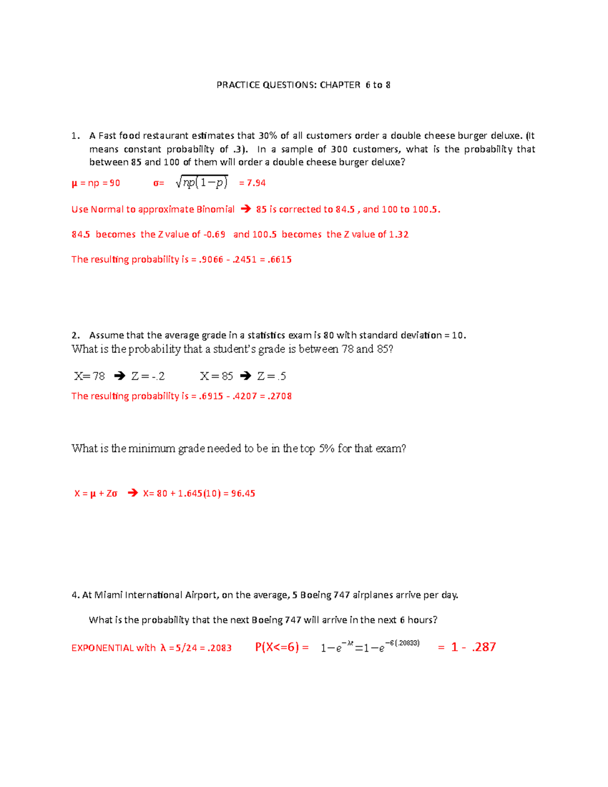 Practice Ch 6 to 8 Solutions - PRACTICE QUESTIONS: CHAPTER 6 to 8 1. A ...