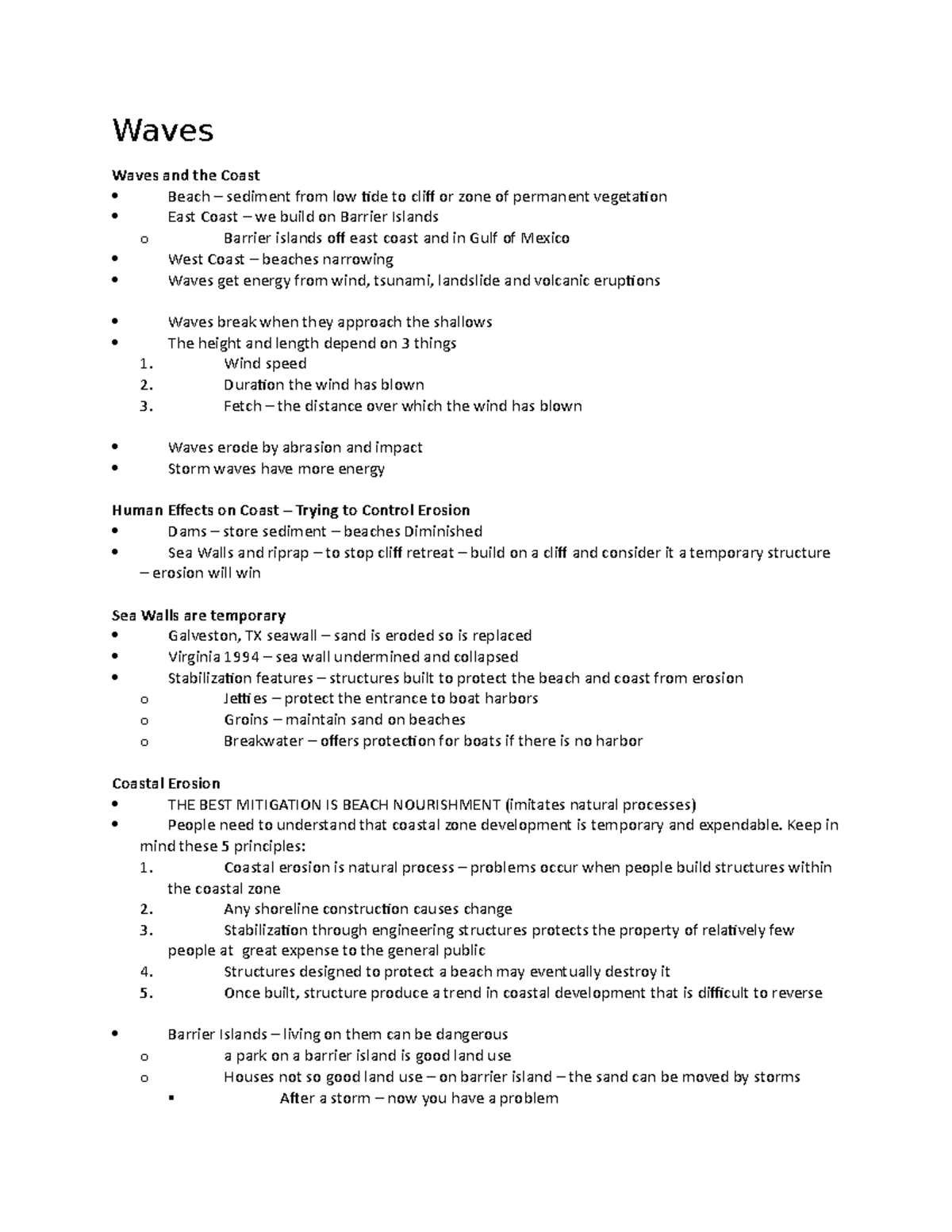 Waves - Lecture notes 11 - Waves Waves and the Coast Beach sediment ...