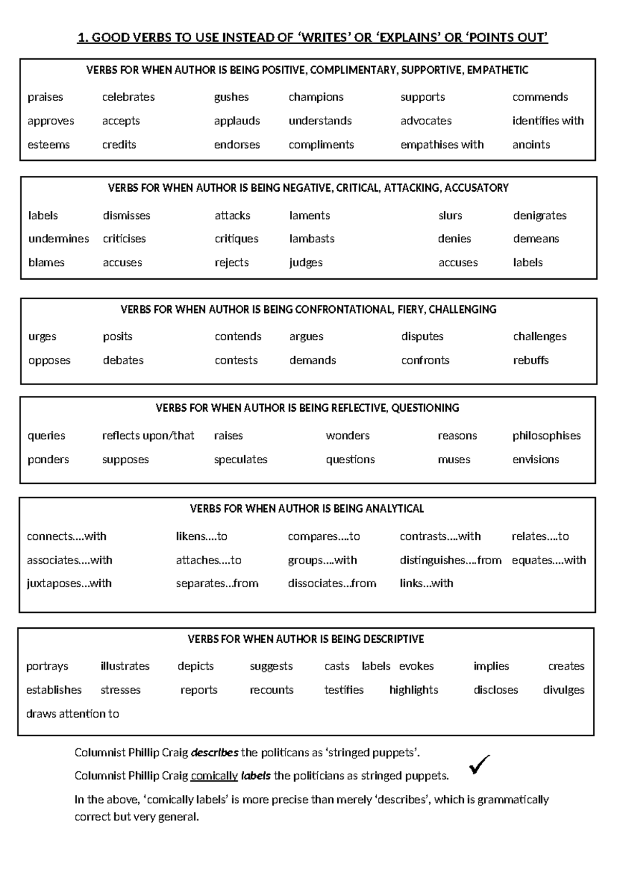 2. Good Verbs and Adverbs for Language Analysis - 1. GOOD VERBS TO USE ...