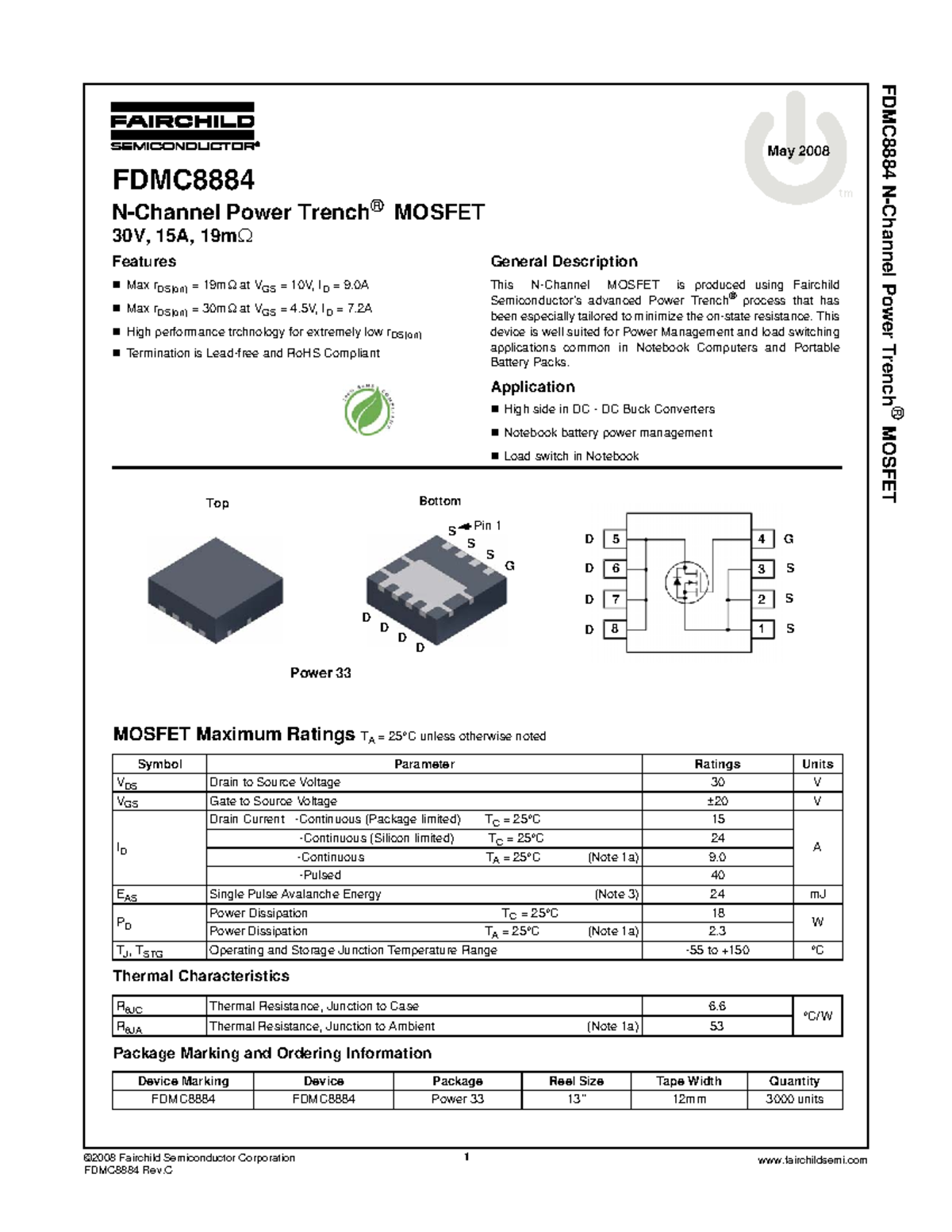 FDMC8884 - datasheet - tm May 2008 ©2008 Fairchild Semiconductor ...