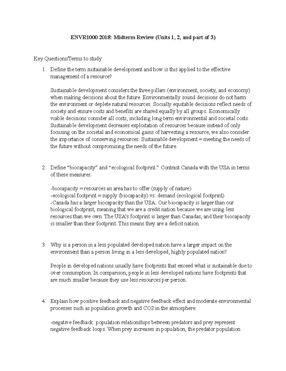 Midterm 1 Study Questions and Answers - 2018: Midterm Review (Units 1 ...