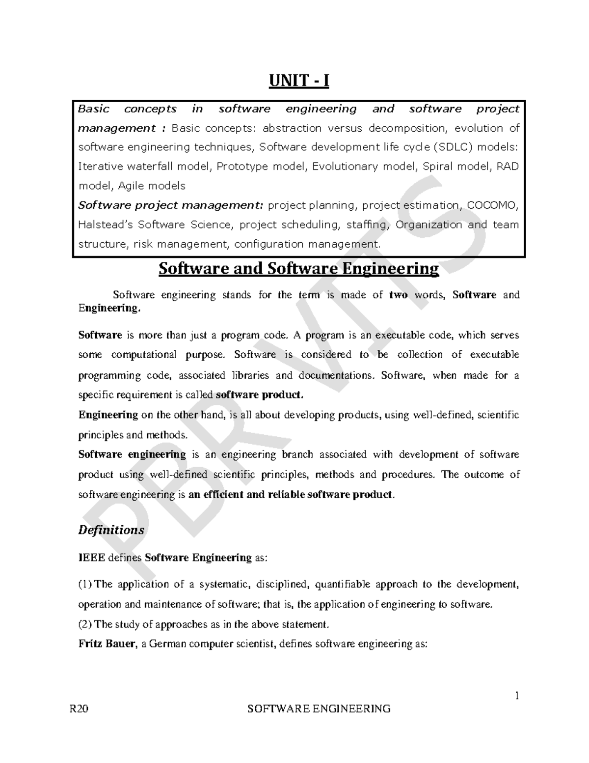 SE UNIT1 - ####### 1 UNIT - I Basic Concepts In Software Engineering ...