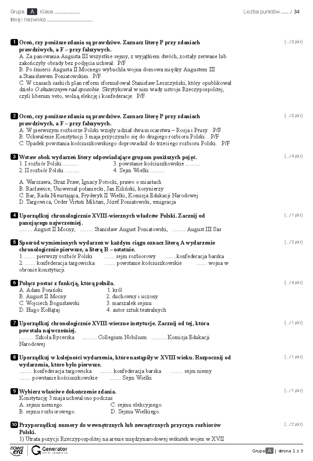 Sprawdzian Historia Klasa 5 Zloty Wiek 14 Dzial www.studocu.com