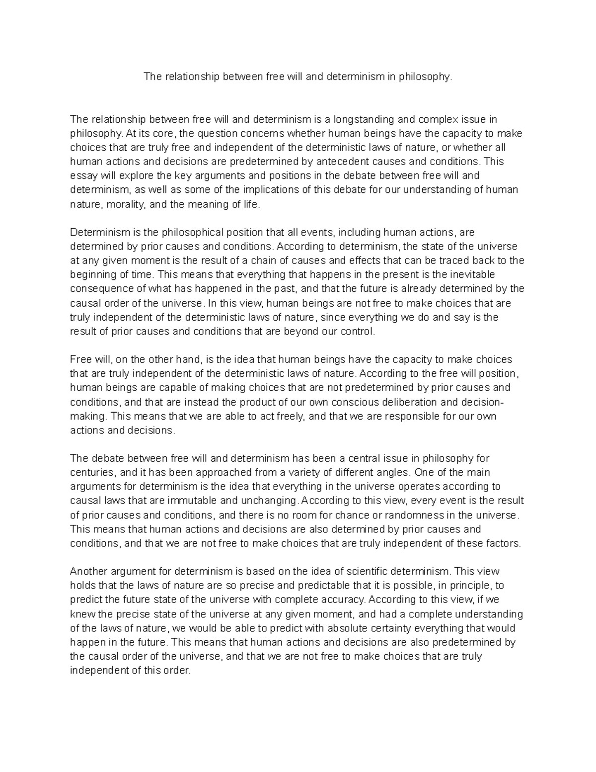 The relationship between free will and determinism in philosophy - The ...
