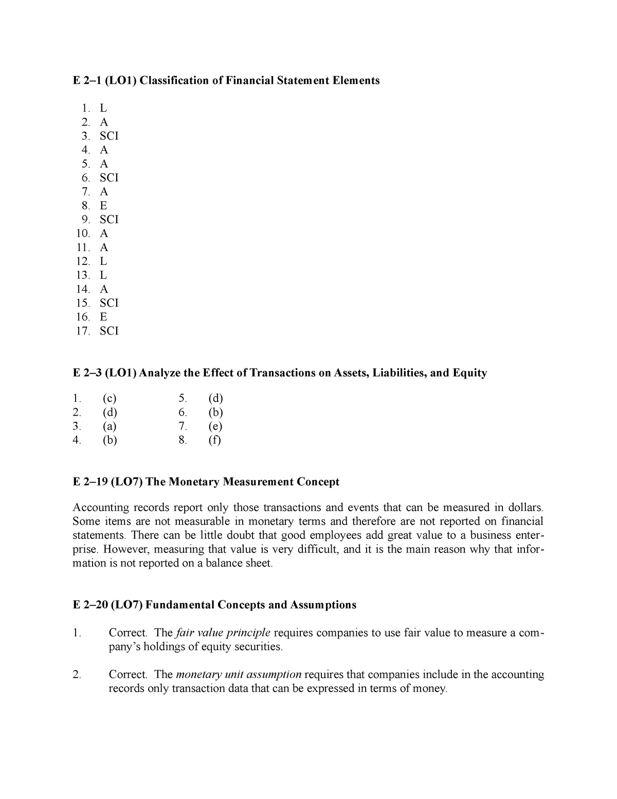 Week 1 - Ch 2 Solution For Practice Qs - E 2–1 (LO1) Classification Of ...