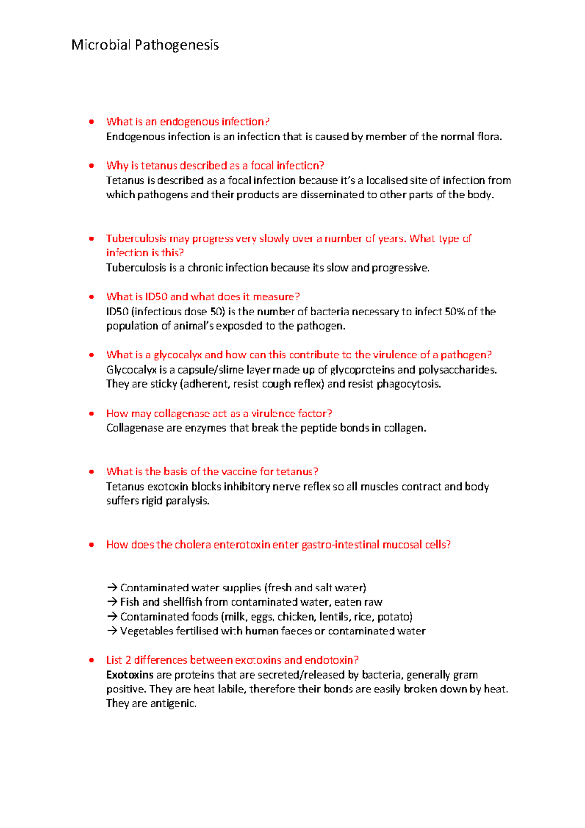 Microbial Pathogenesis short questions and answer - Microbial ...