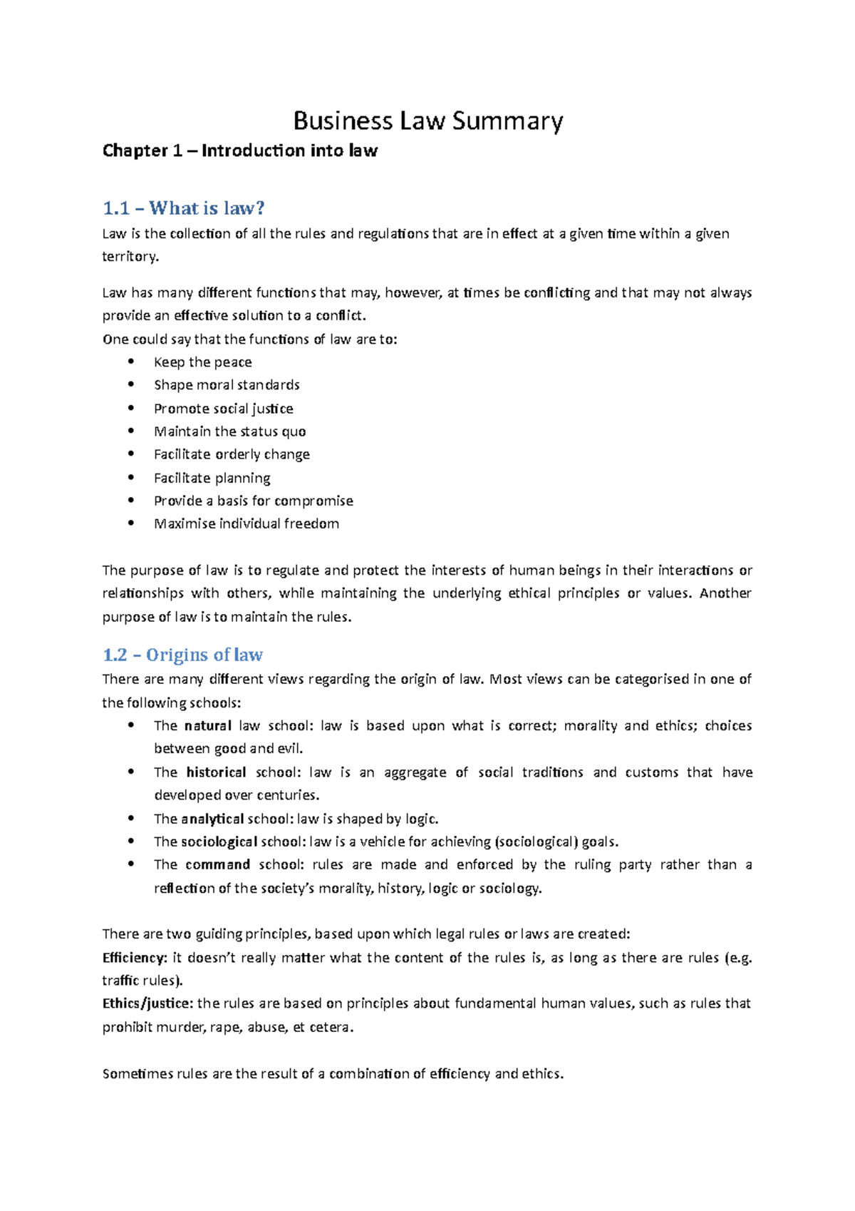 Business Law Summary - Summary Chapter 1 - 4 - Business Law Summary ...